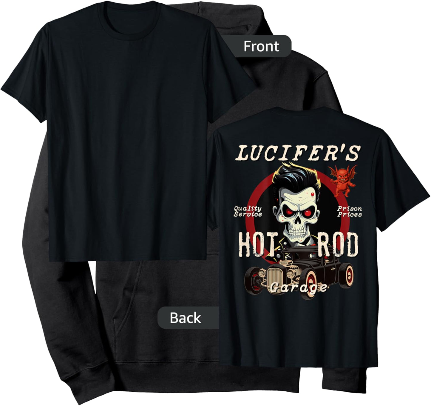 Lucifer's Hot Rod Garage Biker Rockabilly Skull Retro Hoodie - Hoodie | Black