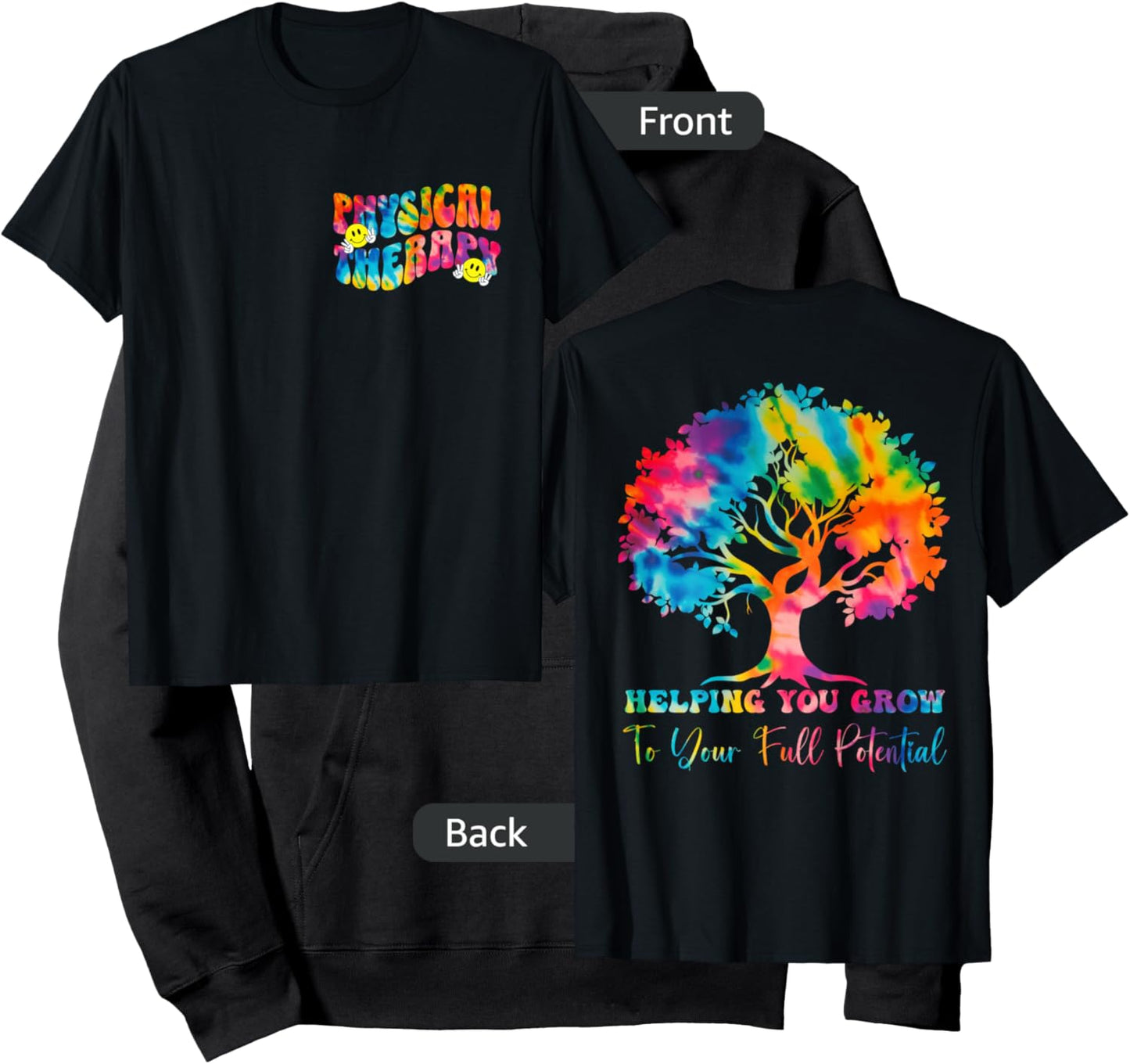 (2 SIDED) Physical Therapy Month Tie Dye Groovy PT Month 70s Hoodie - Hoodie | Black