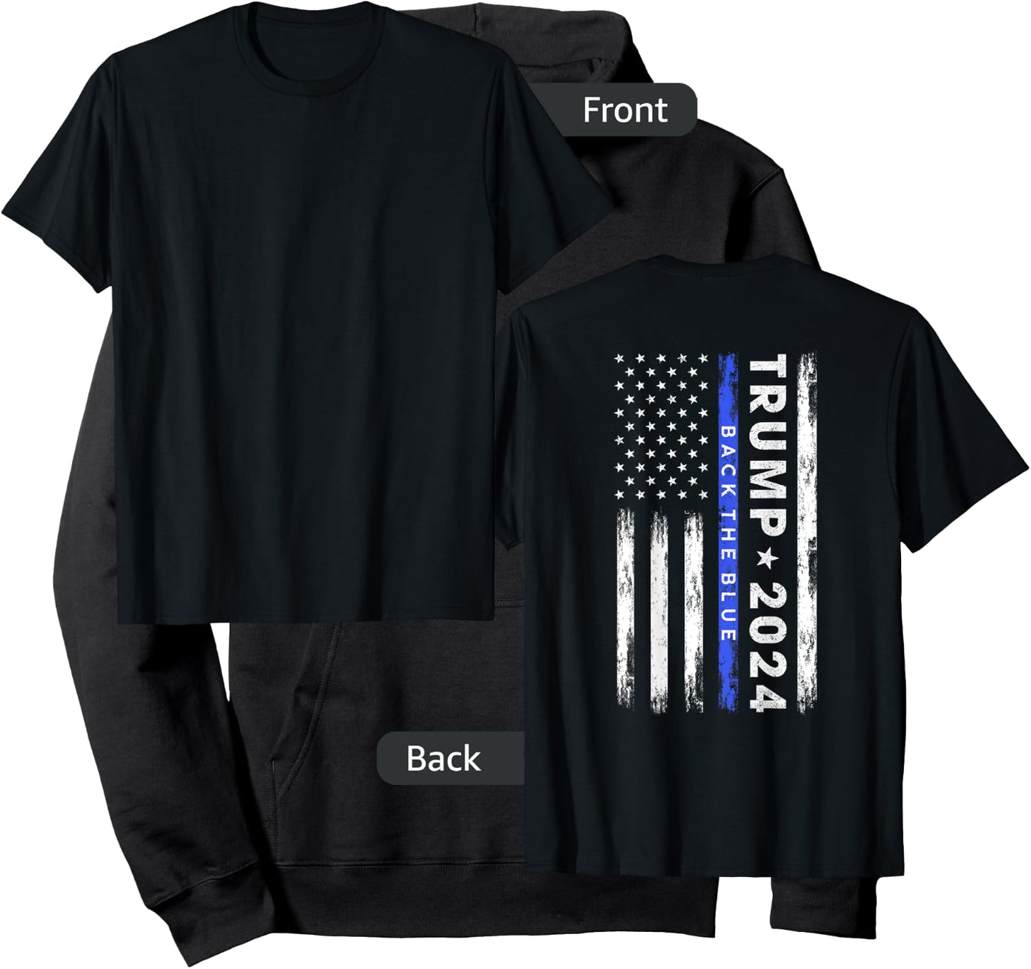 Pro Trump 2024 Back The Blue Thin Blue Line American Flag Hoodie - Hoodie | Black