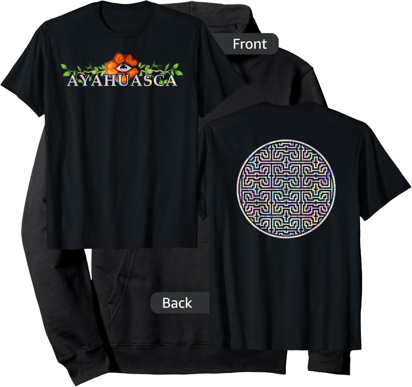 2 SIDED AYAHUASCA Shipibo Sacred Geometry DMT Shirt Hoodie - Hoodie | Black