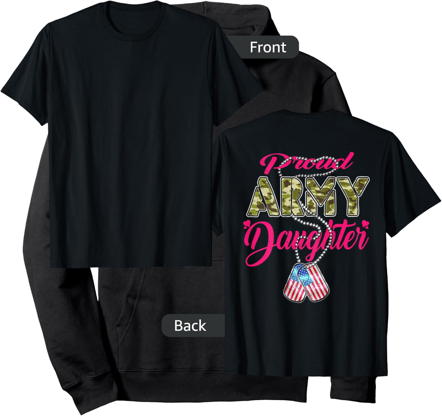 Proud Army Daughter US Flag Camo Dog Tags Military Child Men Women Kids Hoodie - Hoodie | Black