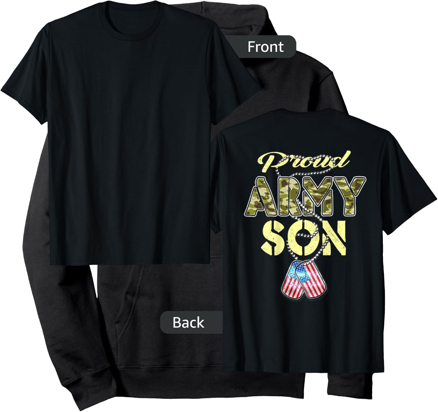 Proud Army Son US Flag Camo Dog Tags Pride Military Child Hoodie - Hoodie | Black