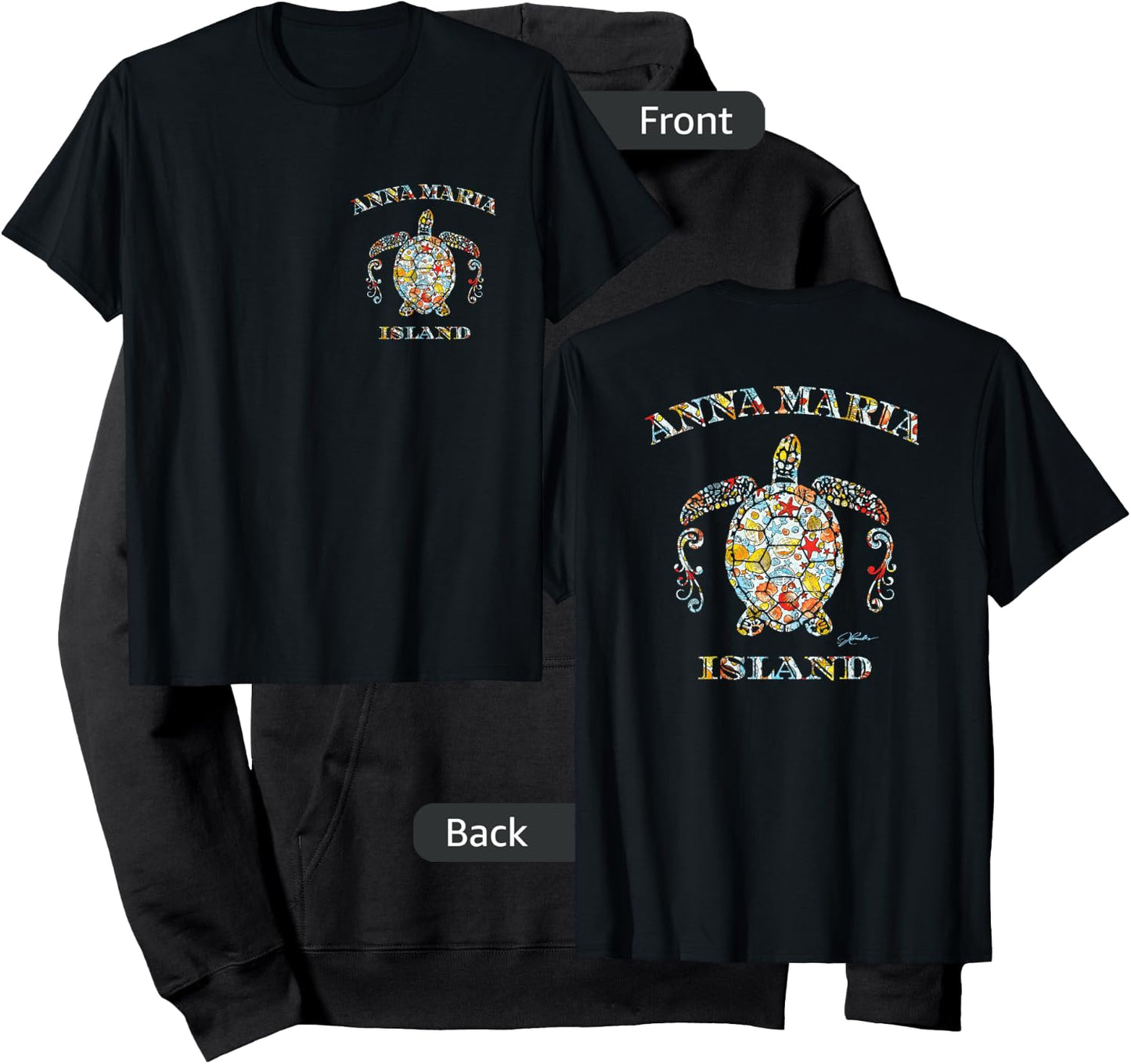 JCombs: Anna Maria Island, Sea Turtle w/ Seashells (2-Sided) Hoodie - Hoodie | Black
