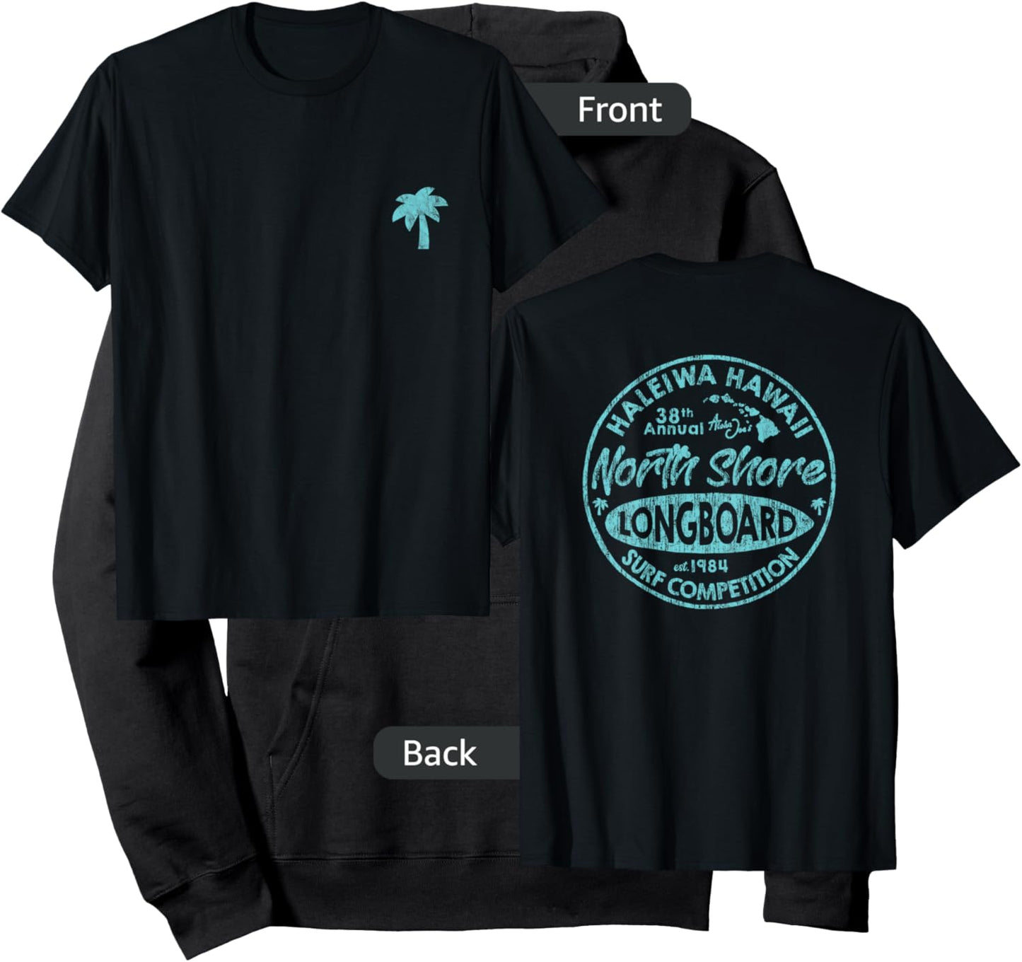 North Shore Haleiwa Hawaii Long Board Surf Vintage Style Hoodie - Hoodie | Black