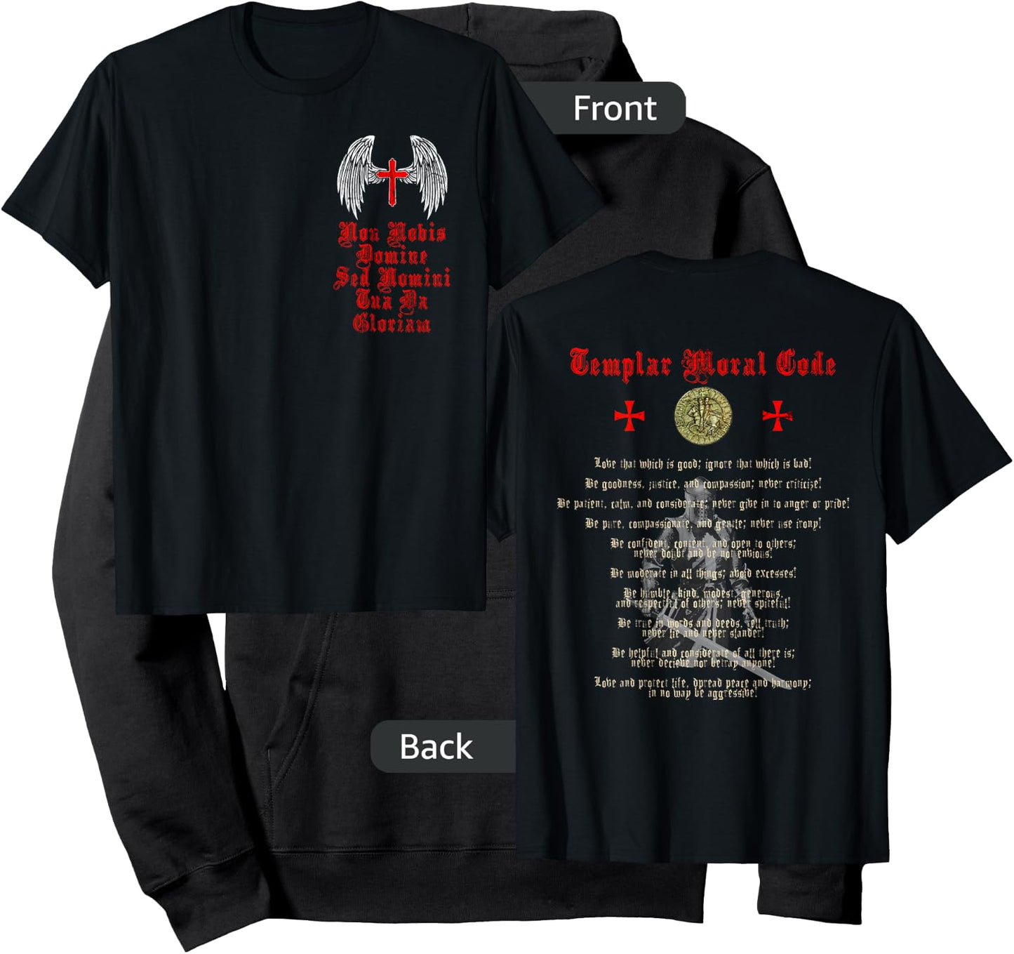 Knights Templar Moral Code Holy Cross Wings Red Crusader Hoodie - Hoodie | Black