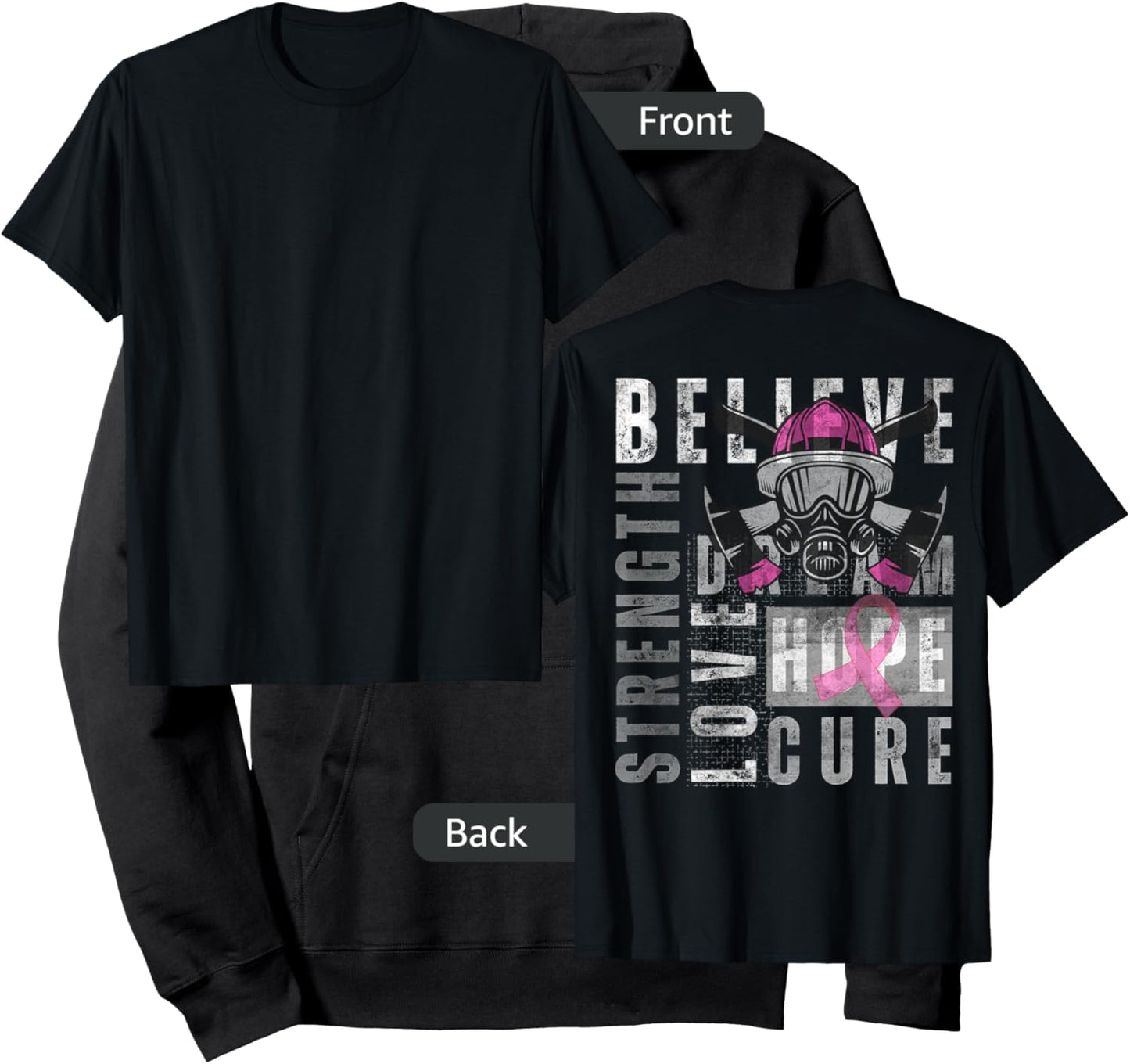 Tackle Breast Cancer Pink Ribbon firefighter Side back Retro Hoodie - Hoodie | Black