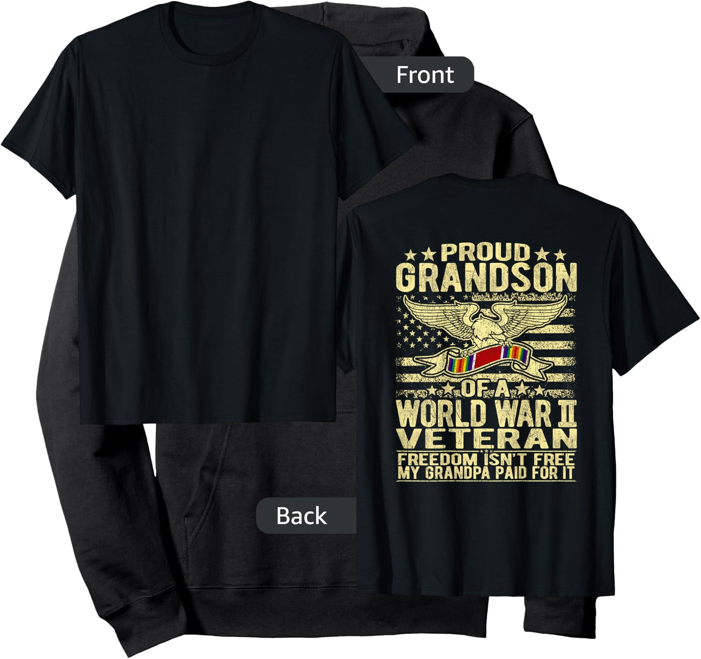 Freedom Isn't Free - Proud Grandson Of A WW2 Veteran Shirt Hoodie - Hoodie | Black