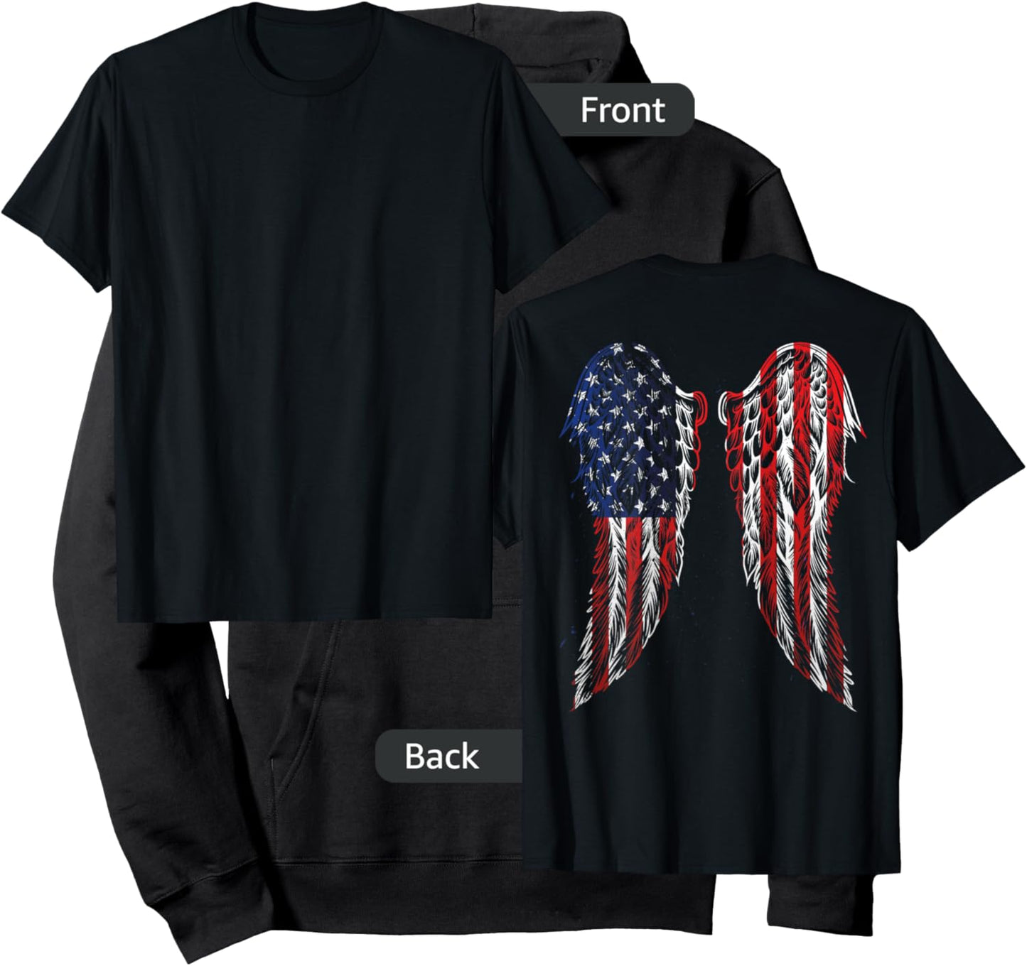 Angel Wings American Flag Patriotic USA on The Back Hoodie - Hoodie | Black