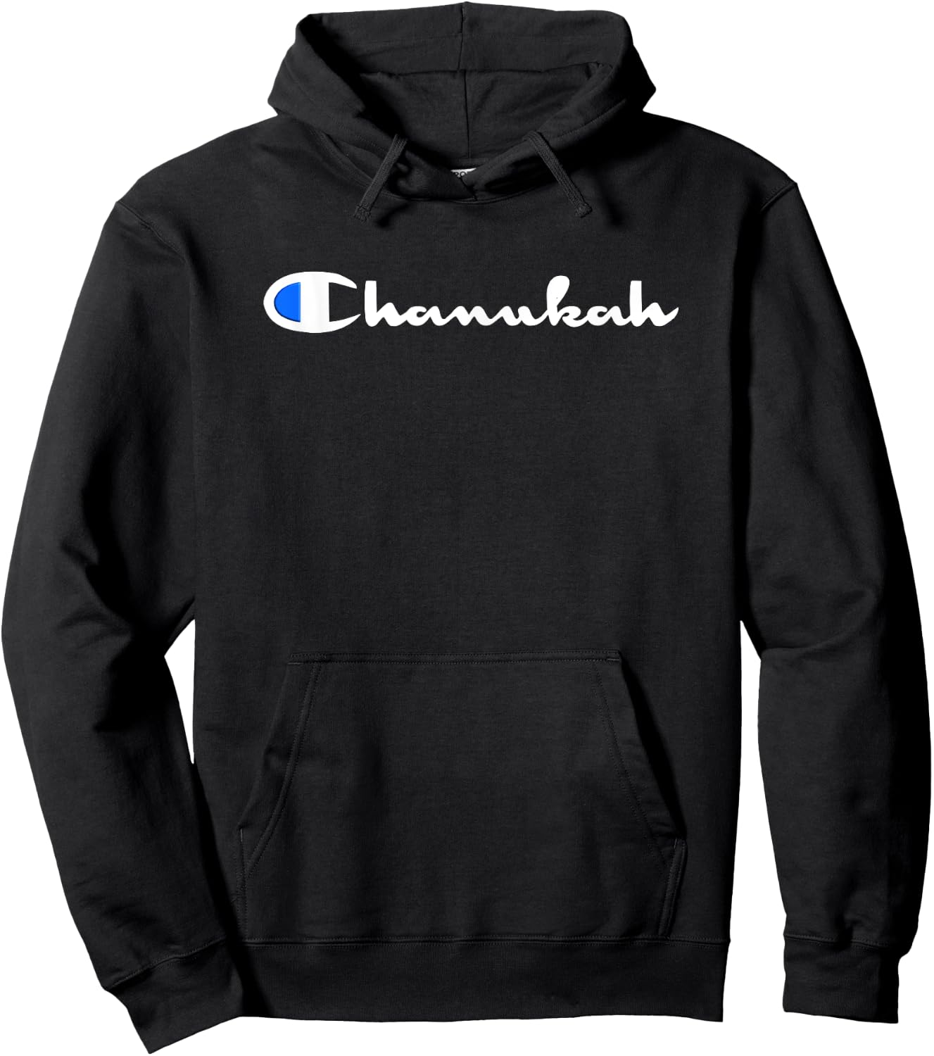 Hanukkah Chanukah Fun Jewish Retro 90s Athletic Champ Style Hoodie - Hoodie | Black
