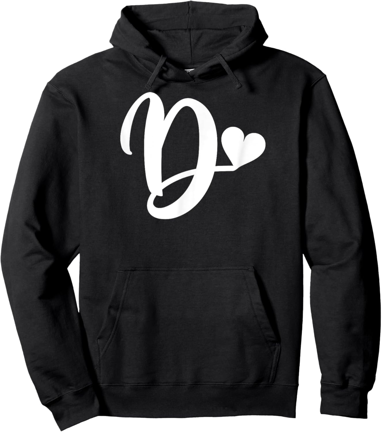 white letter D monogram initial minimalist heart graphic Hoodie - Hoodie | Black