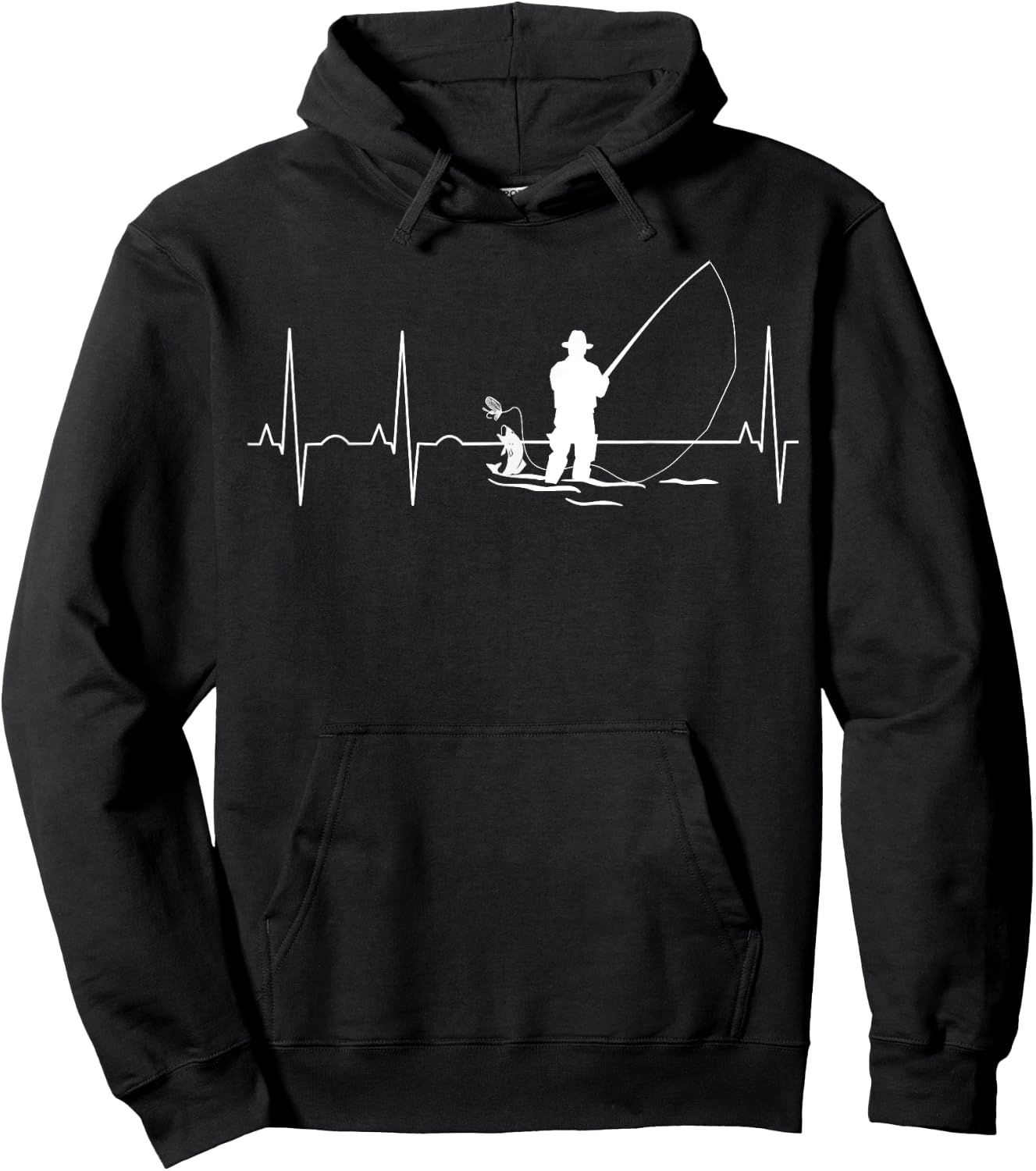 GetgoodfitDesign Men's Fly Fishing Heartbeat , Black, Small Hoodie - Hoodie | Black