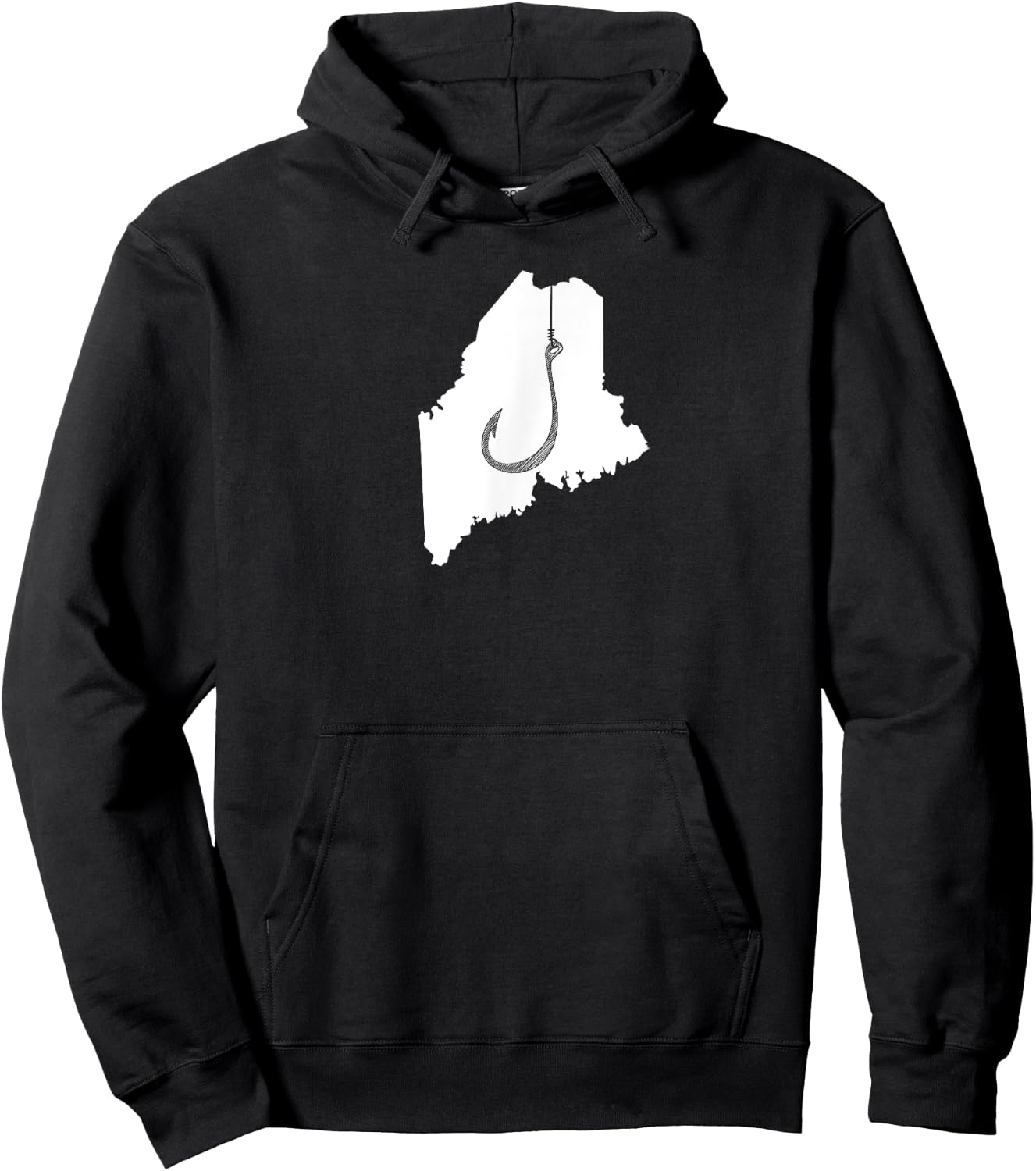 Maine Fishing, Angler State Fisherman Fish Hook Hoodie - Hoodie | Black