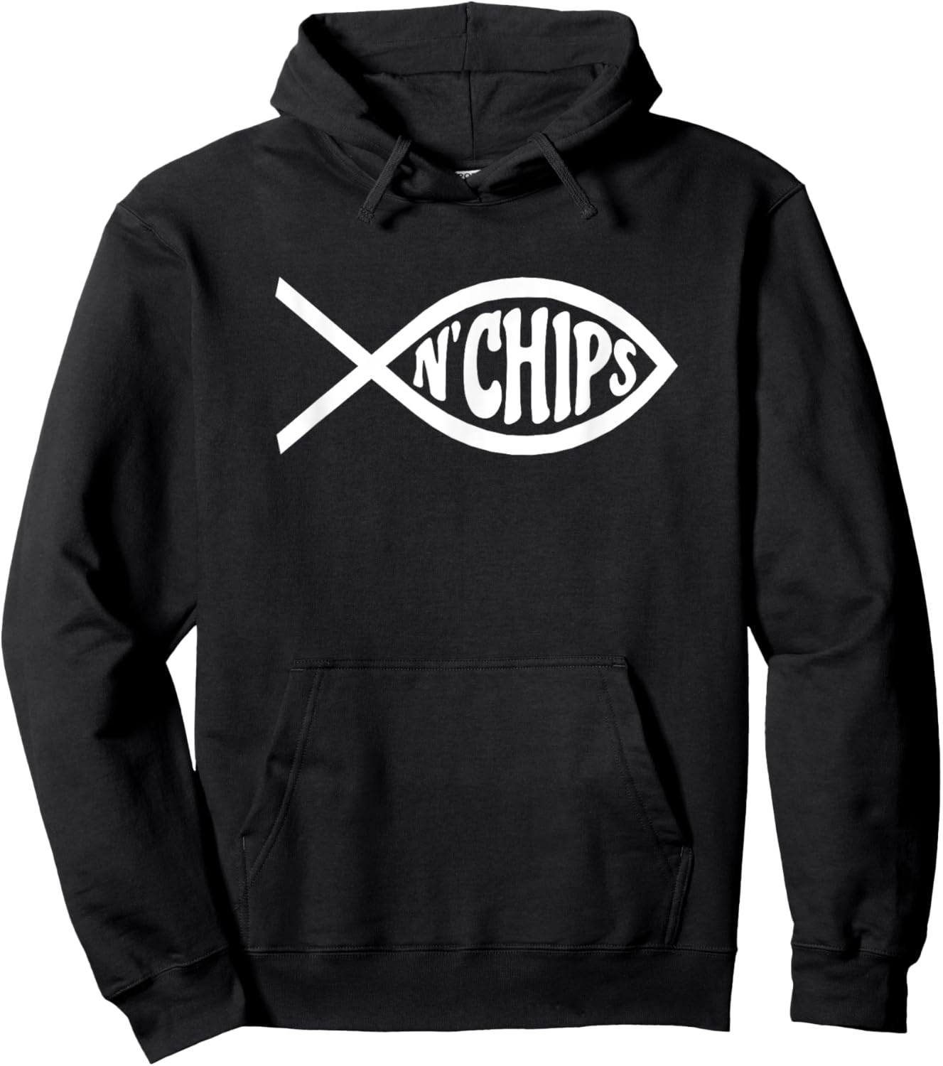 BTV Men's Fish N'Chips Jesus Fish - Black, Small Hoodie - Hoodie | Black