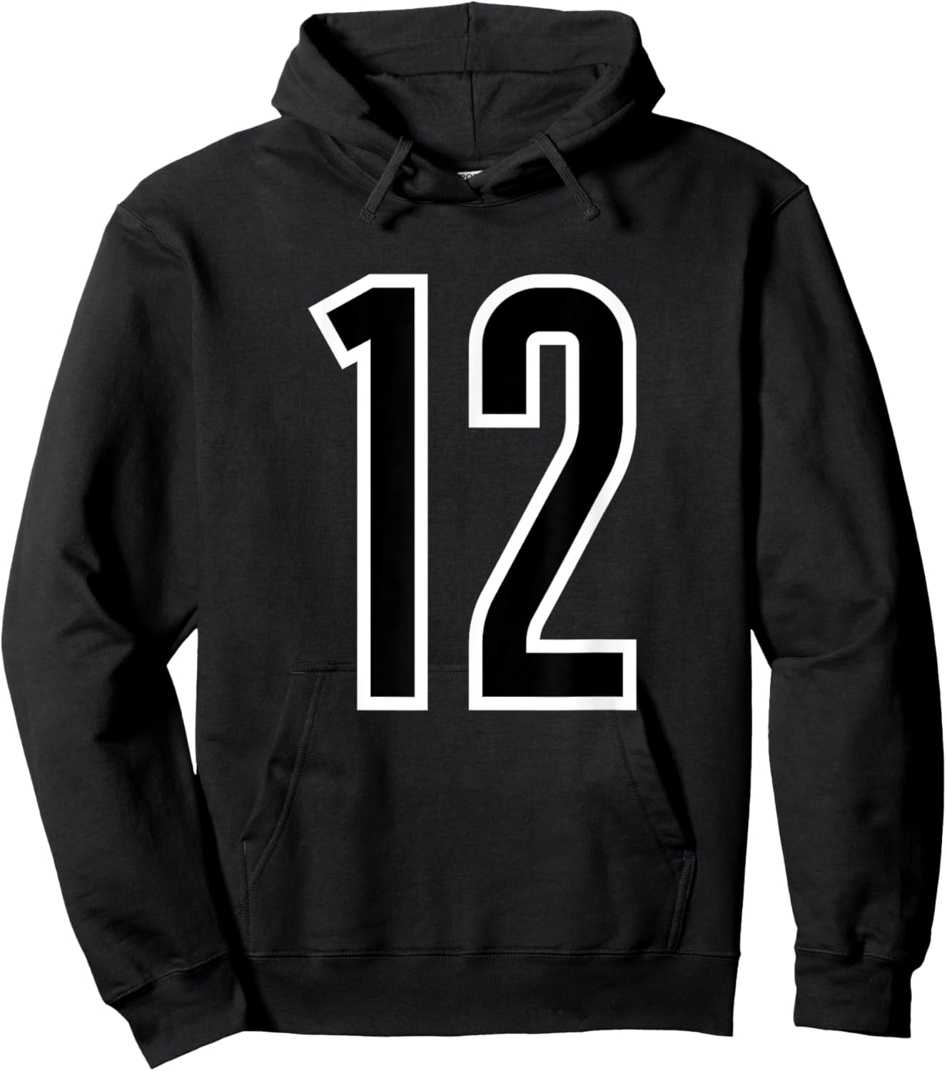 All Sports Fan Number #12 White Black Outline Jersey Hoodie - Hoodie | Black