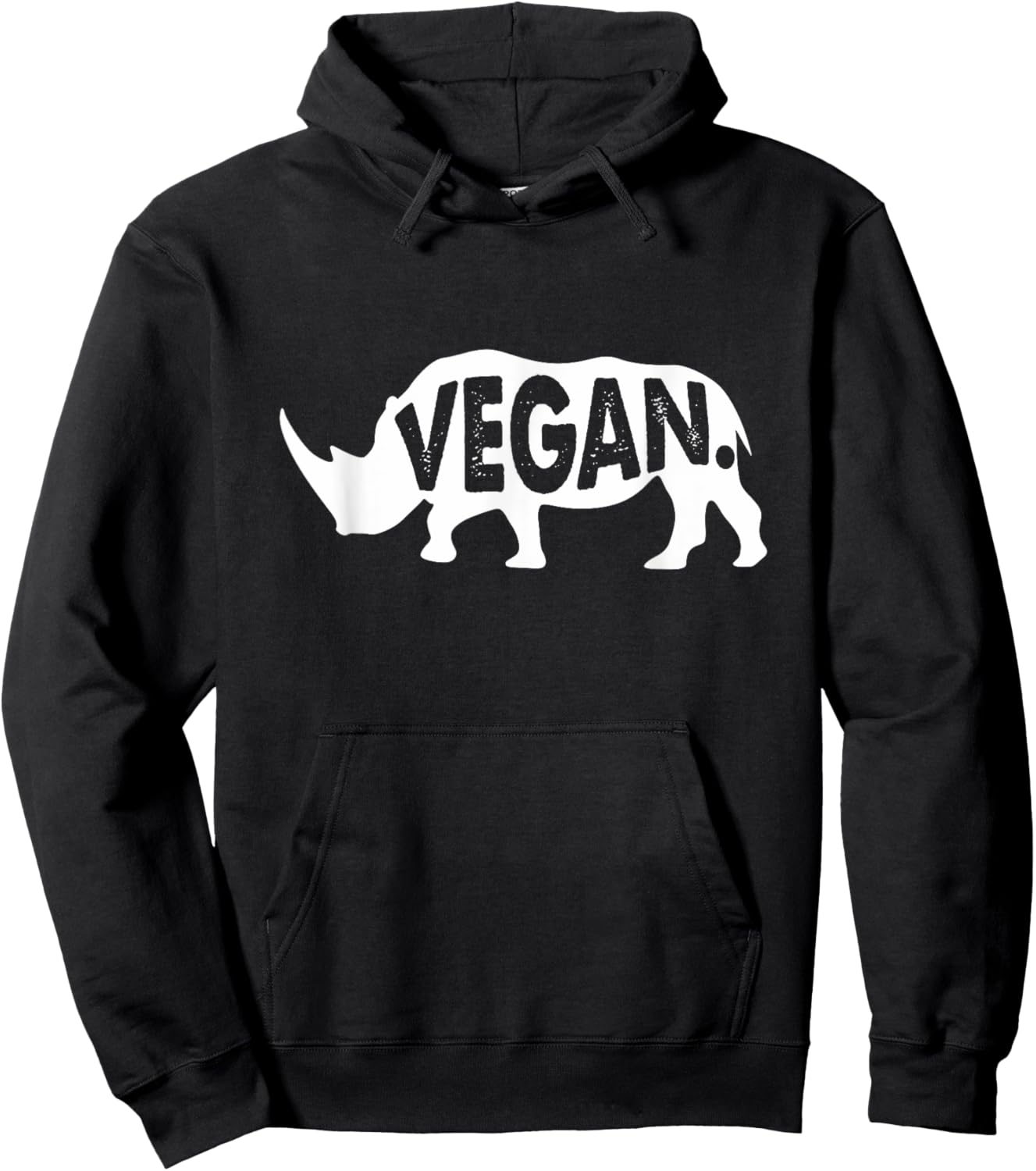Vegan Rhino Herbivore Rhinoceros Animal Caricature Graphic Hoodie - Hoodie | Black
