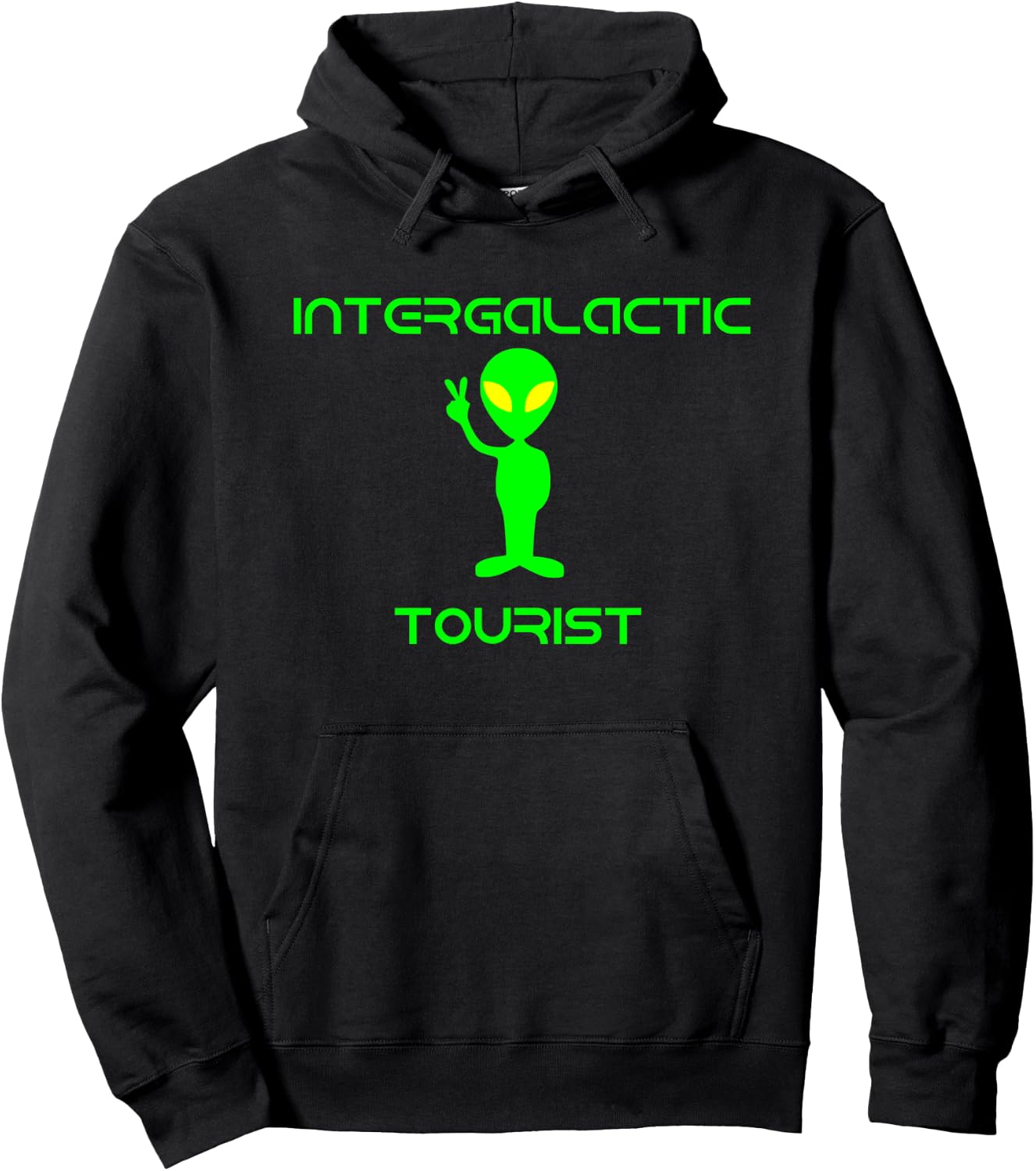 Intergalactic Tourist Funny Green Alien UFO Retro Peace Hoodie - Hoodie | Black