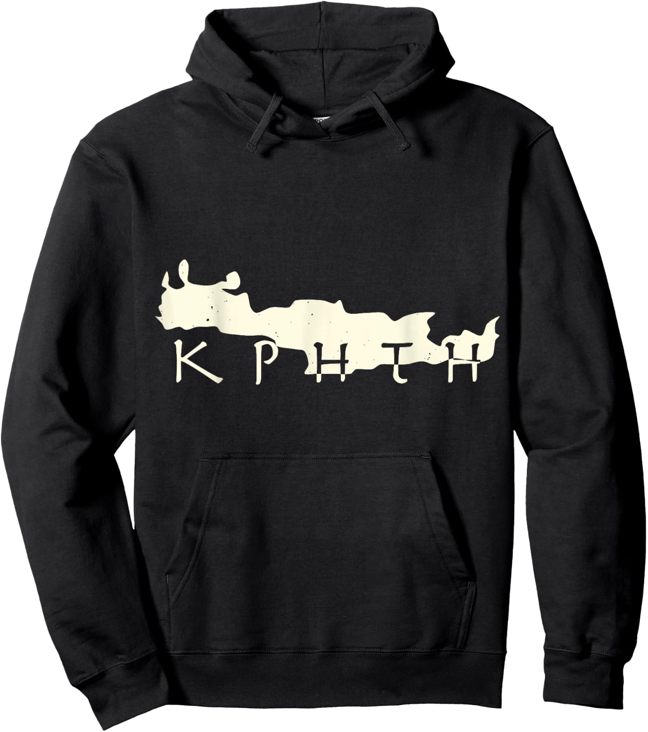 Crete Island Outline Cretan Script Hoodie - Hoodie | Black