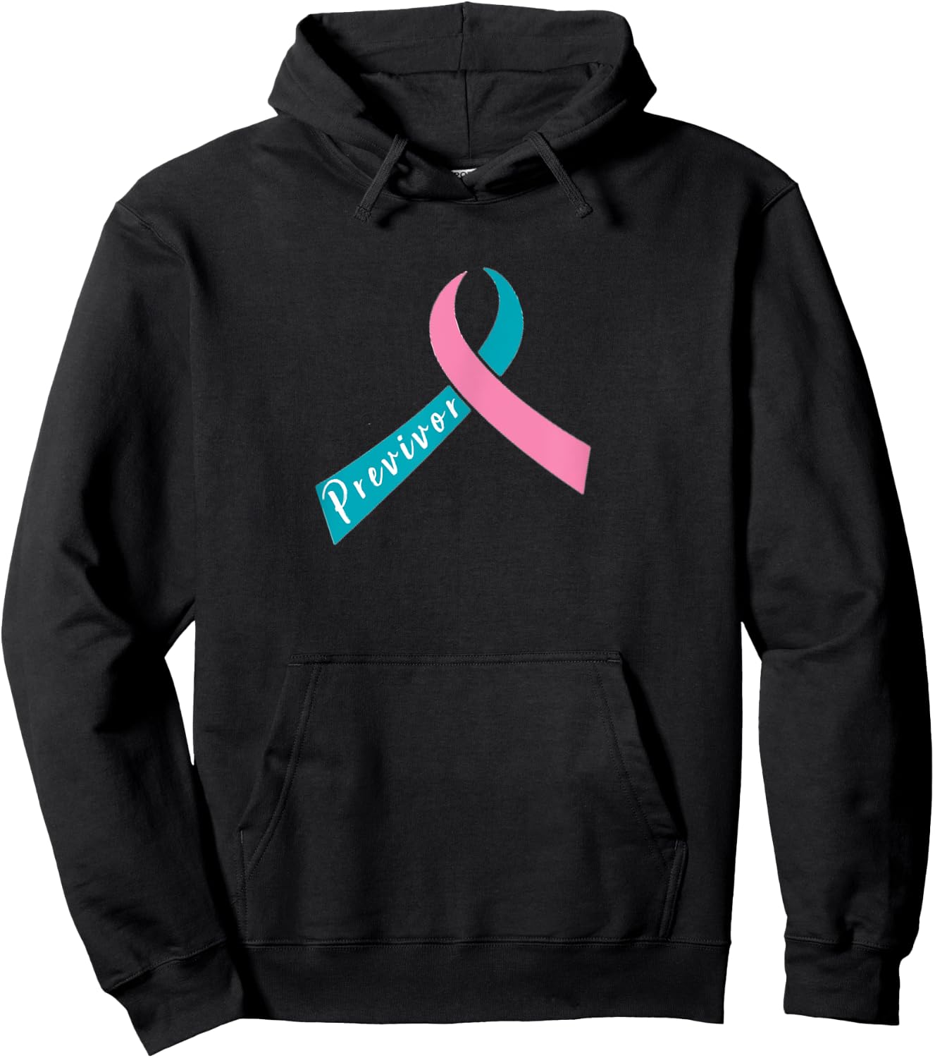 Teal & Pink Ribbon - Previvor Hoodie - Hoodie | Black