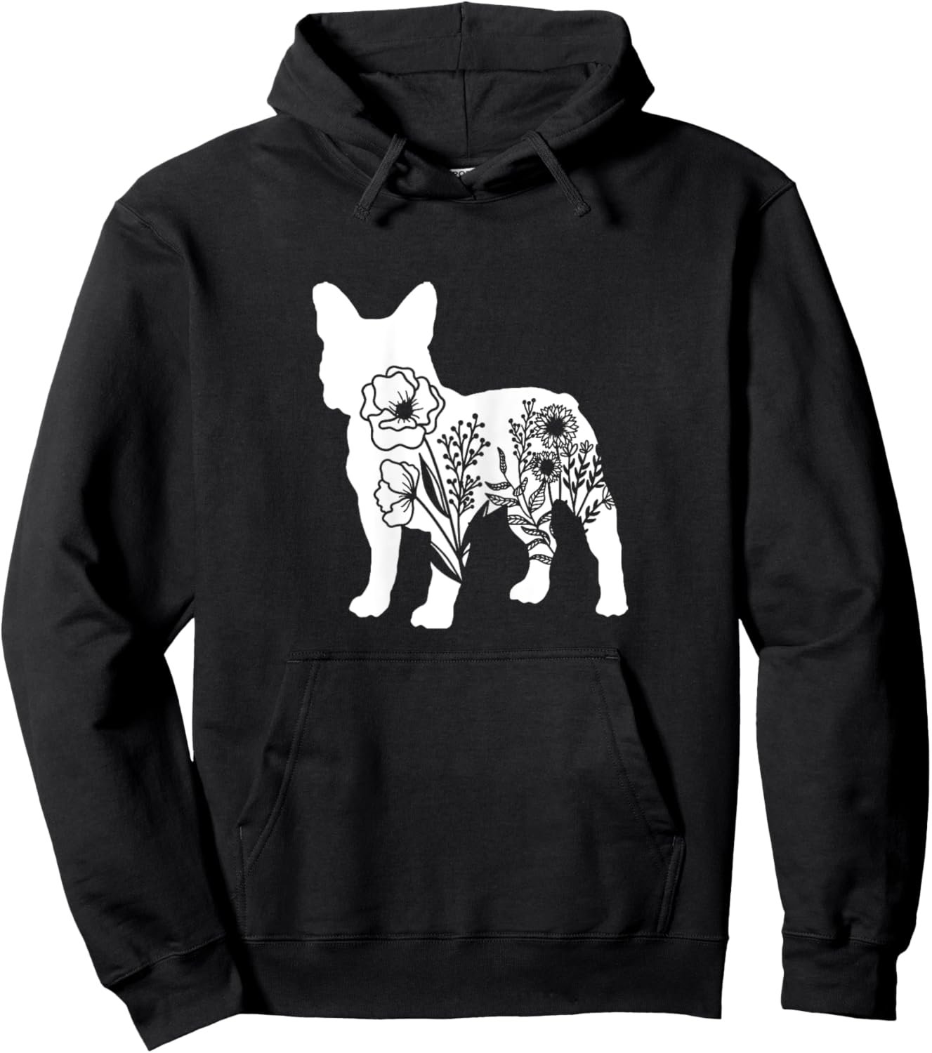Floral French Bulldog Dog Mom Flowers for Human Cute Hoodie - Hoodie | Black