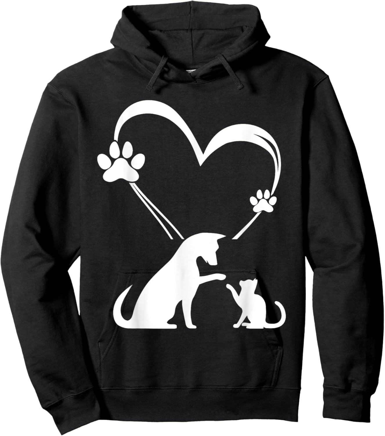 Dog Puppy and Baby Cat Heart - Animal Dog & Cat Heart Hoodie - Hoodie | Black