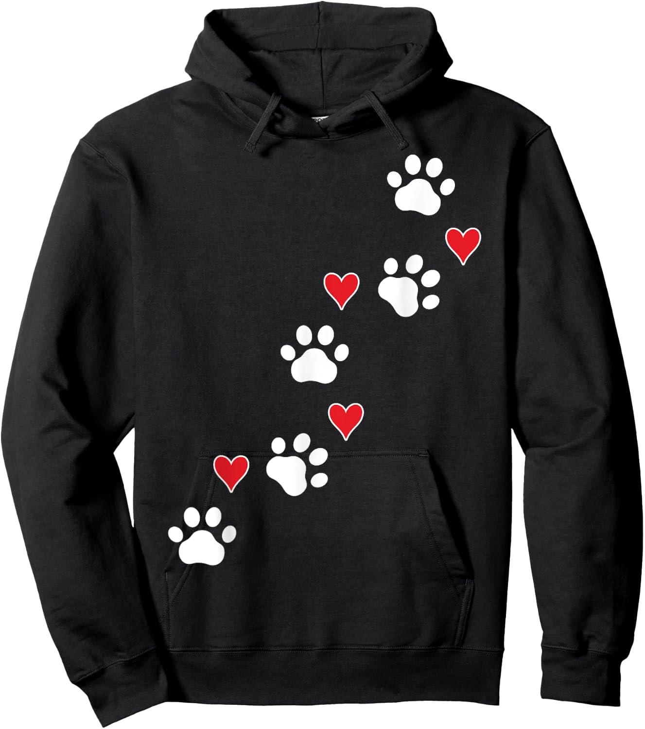Cute Paw Print and Hearts Pet Lover Valentines Day Design Hoodie - Hoodie | Black