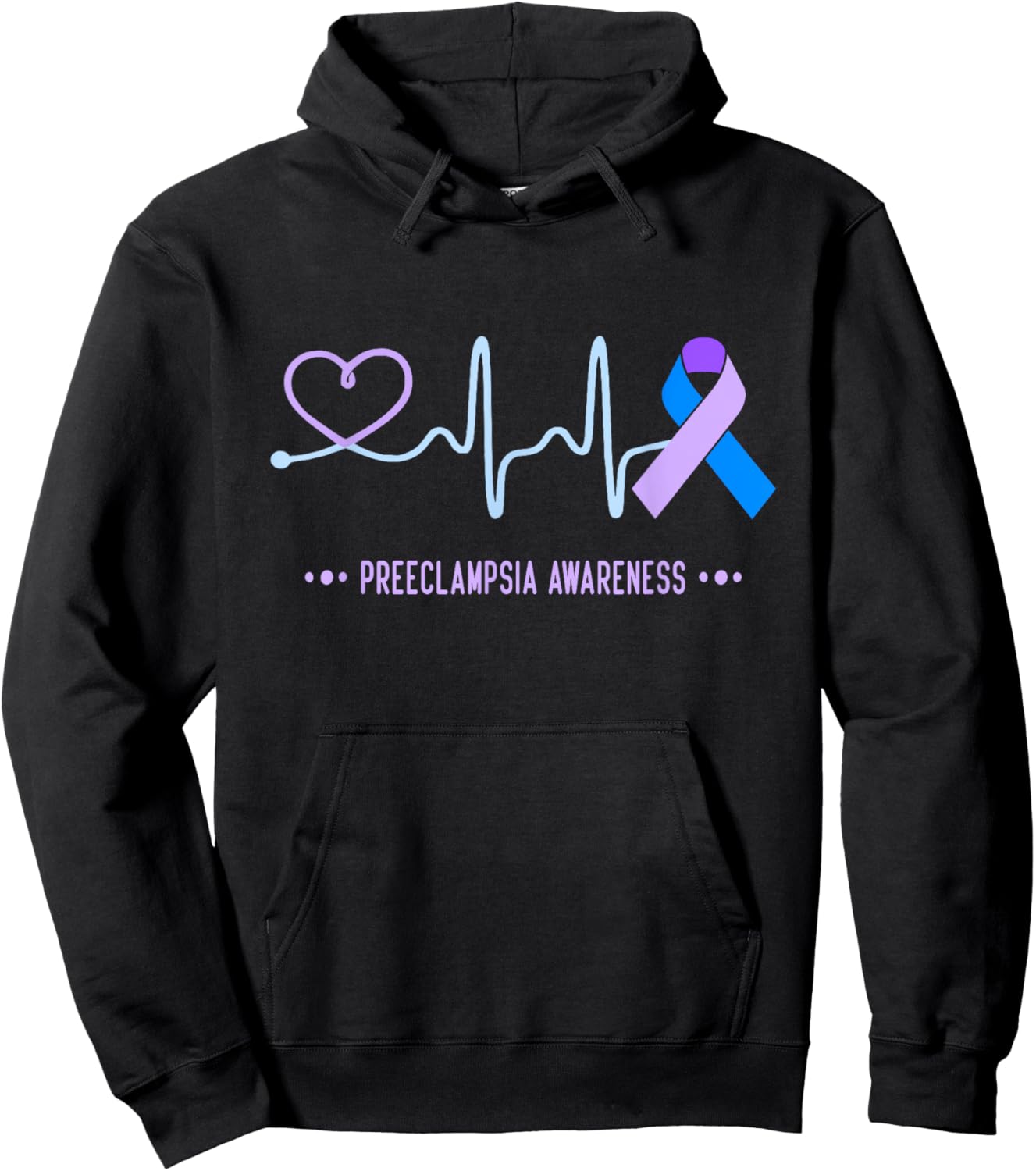 Preeclampsia Awareness Heartbeat Ribbon Hoodie - Hoodie | Black