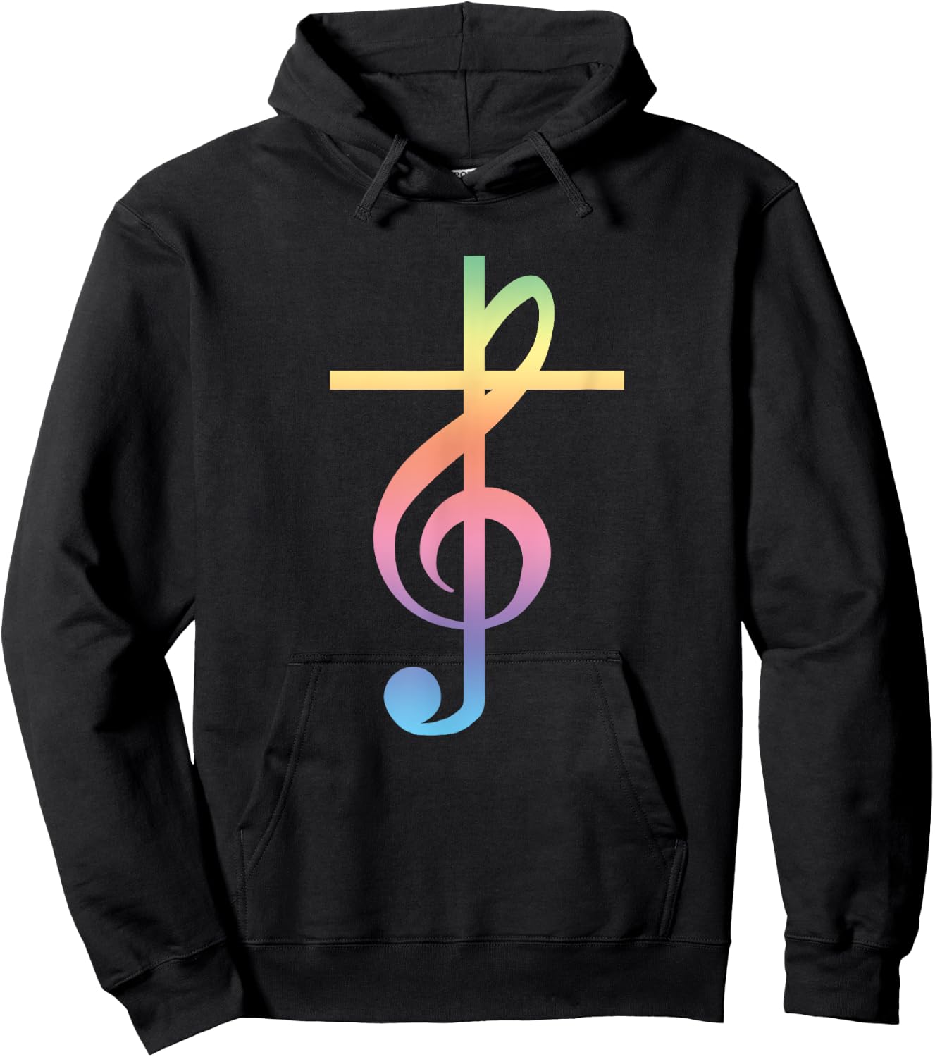 Christian Music Cross Color Treble Clef Musical Gift Hoodie - Hoodie | Black