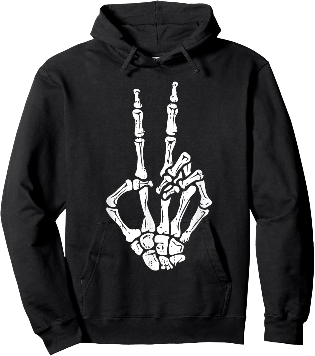 Skeleton Hand Peace Sign Halloween Costume Bones Hoodie - Hoodie | Black