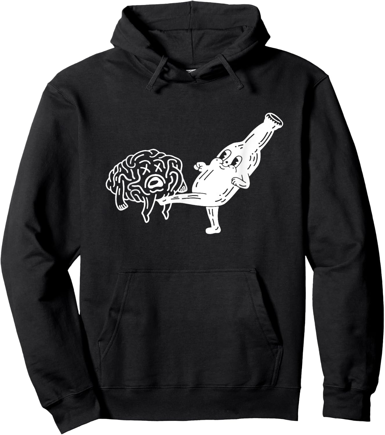 Smiling Beer Bottle Kicking Brain Hoodie - Hoodie | Black
