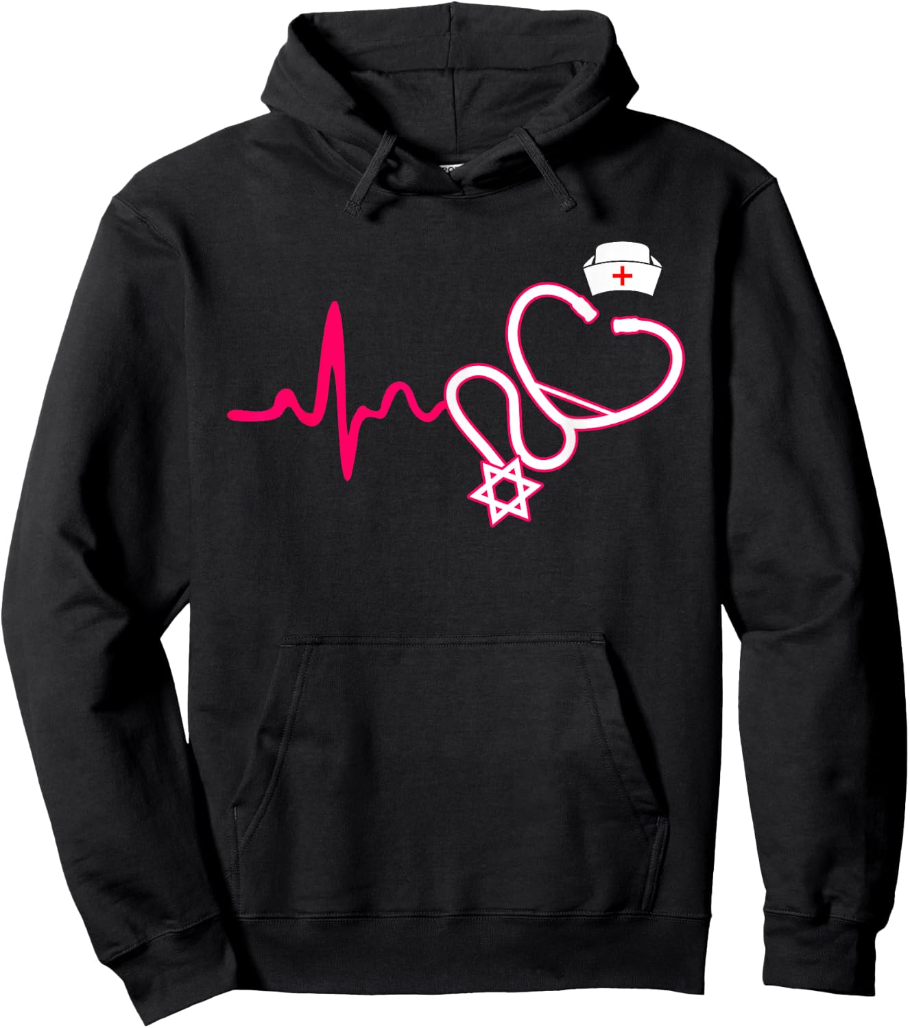 Jewish Nurse - Stethoscope Nursing Heartbeat Hoodie - Hoodie | Black