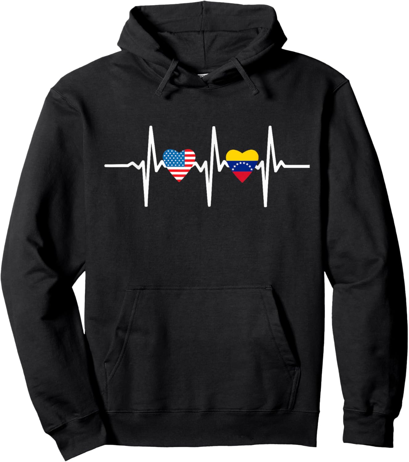 Half American And Venezuelan Usa Venezuela Flag Heartbeat Hoodie - Hoodie | Black