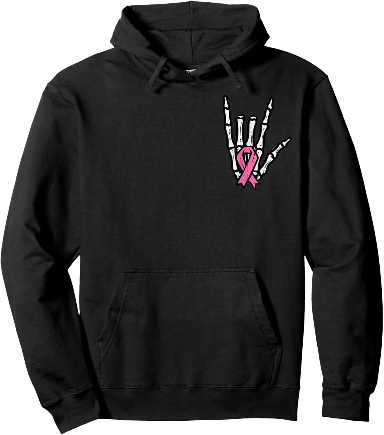 Skeleton Punk Rock Rocker Pink Breast Cancer Awareness Women Hoodie - Hoodie | Black
