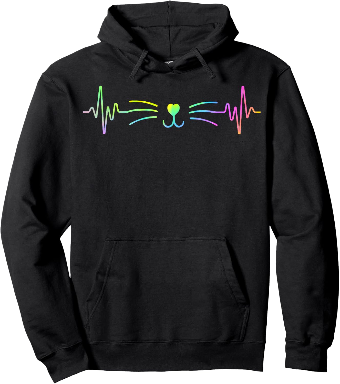 Colorful Heartbeat Cat Lover Animal Silhouette Cute Cat Hoodie - Hoodie | Black