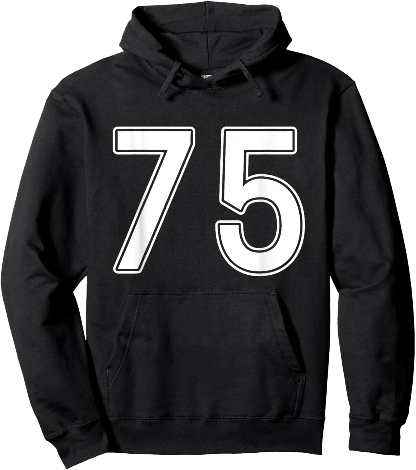 Number #75 White Sports Number Hoodie - Hoodie | Black