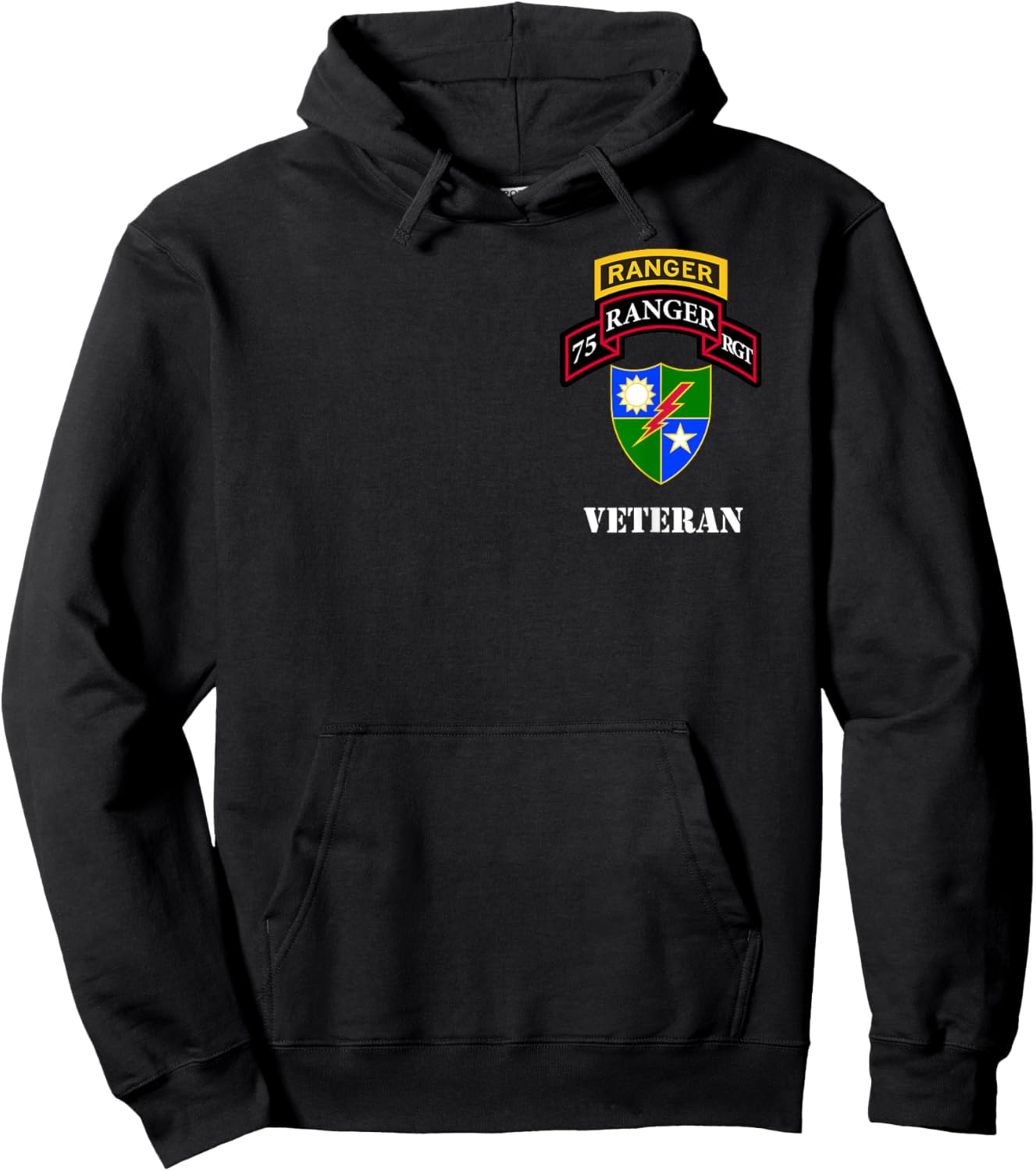 US Army Ranger - 75th Regiment with Tab - Veteran Black Hoodie - Hoodie | Black