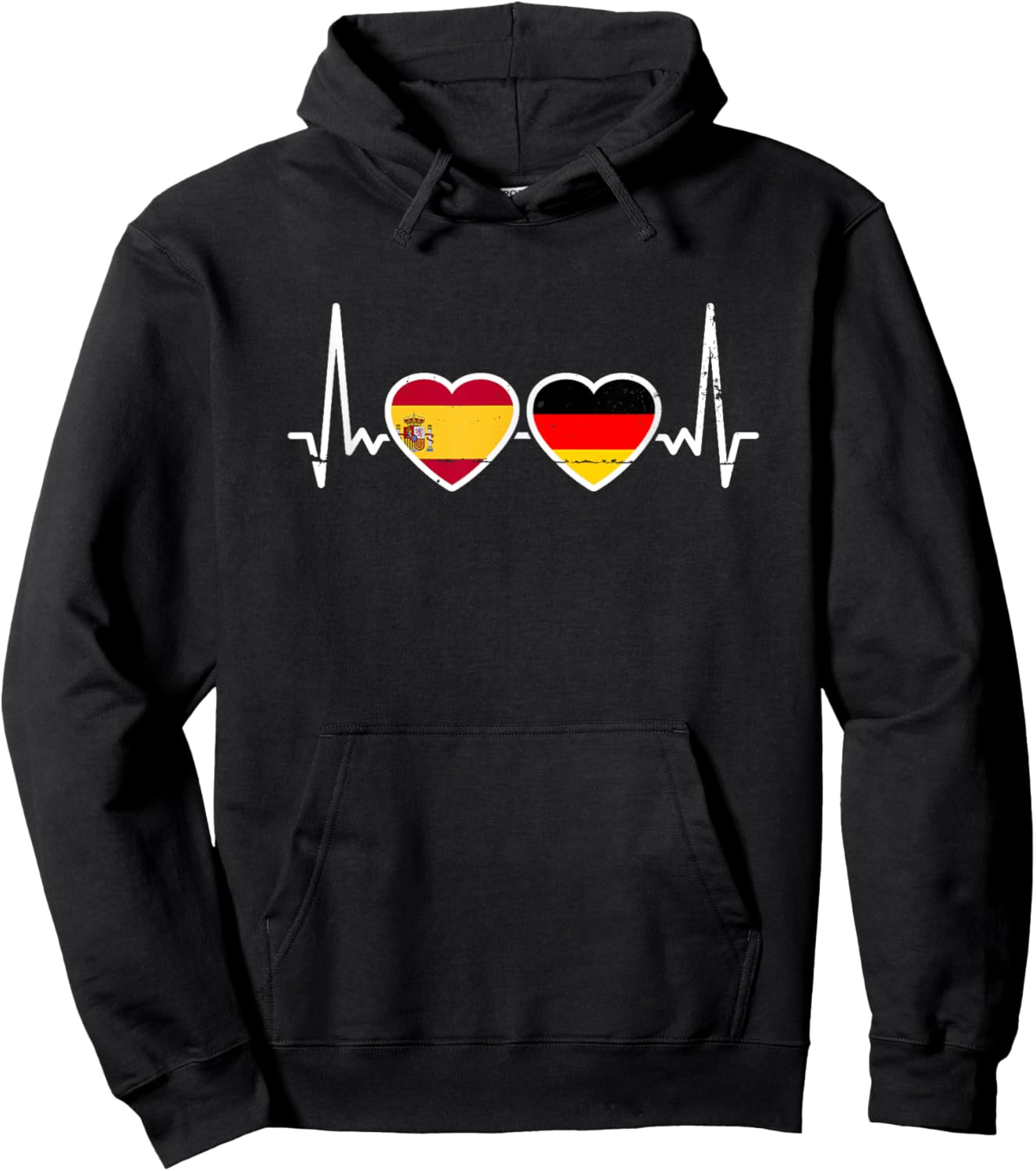 Spanien Deutschland Vintage Herzschlag Flagge Spanier Hoodie - Hoodie | Black