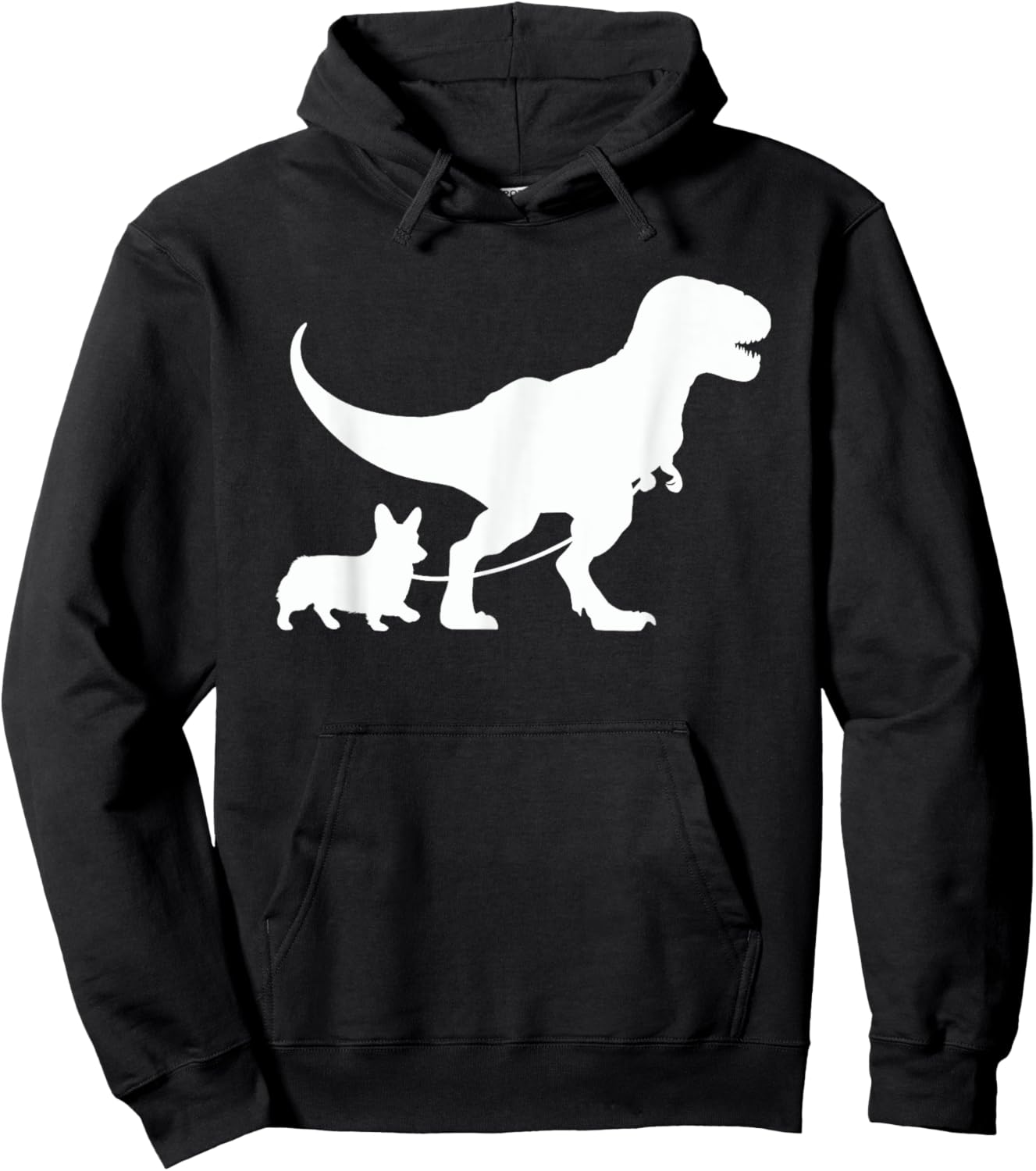 T-Rex Walking a Dog Funny Corgi Dad Dog Lovers Women Kids Hoodie - Hoodie | Black