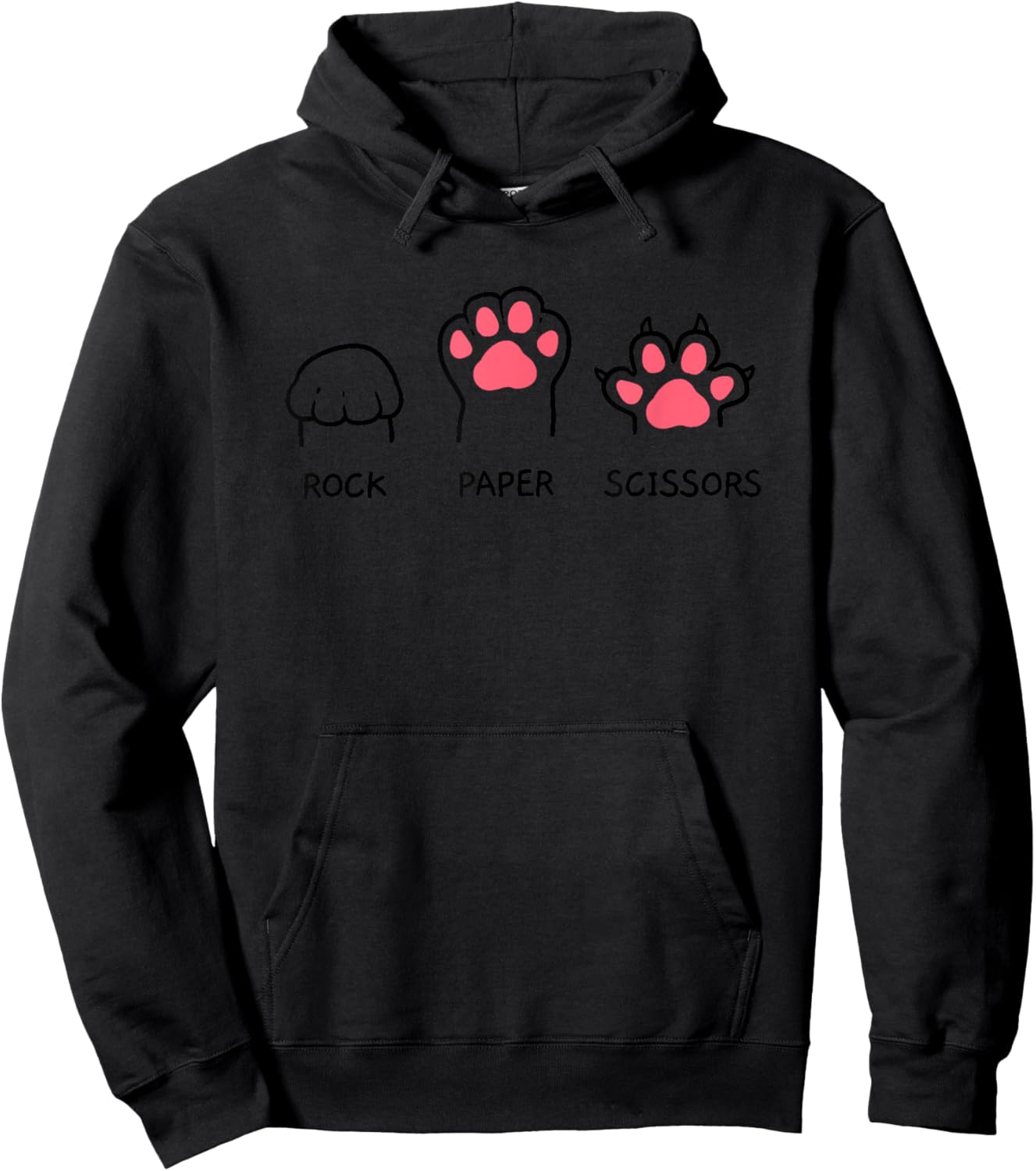 Rock Paper Scissors Hand Game Cute Paw Funny Cat Women Girls Kids Hoodie - Hoodie | Black