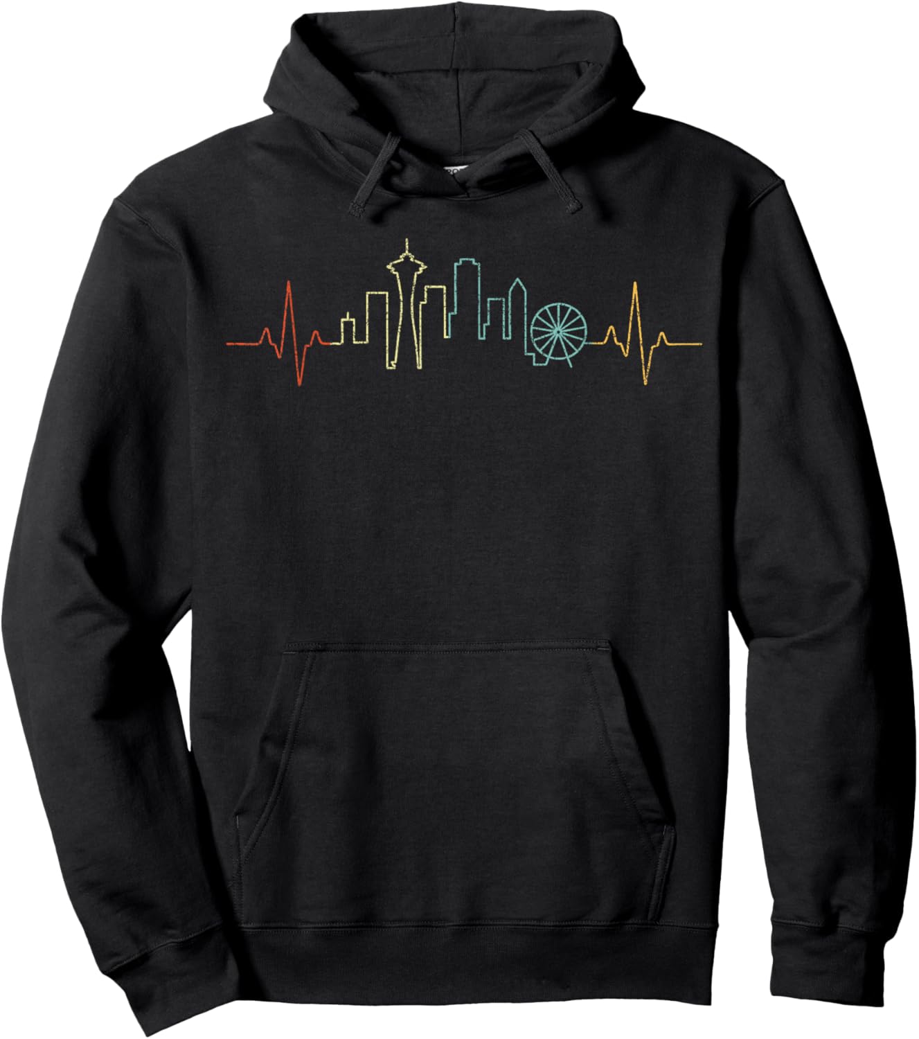 Heartbeat Seattle Skyline Seattle Souvenir Seattle Retro Hoodie - Hoodie | Black