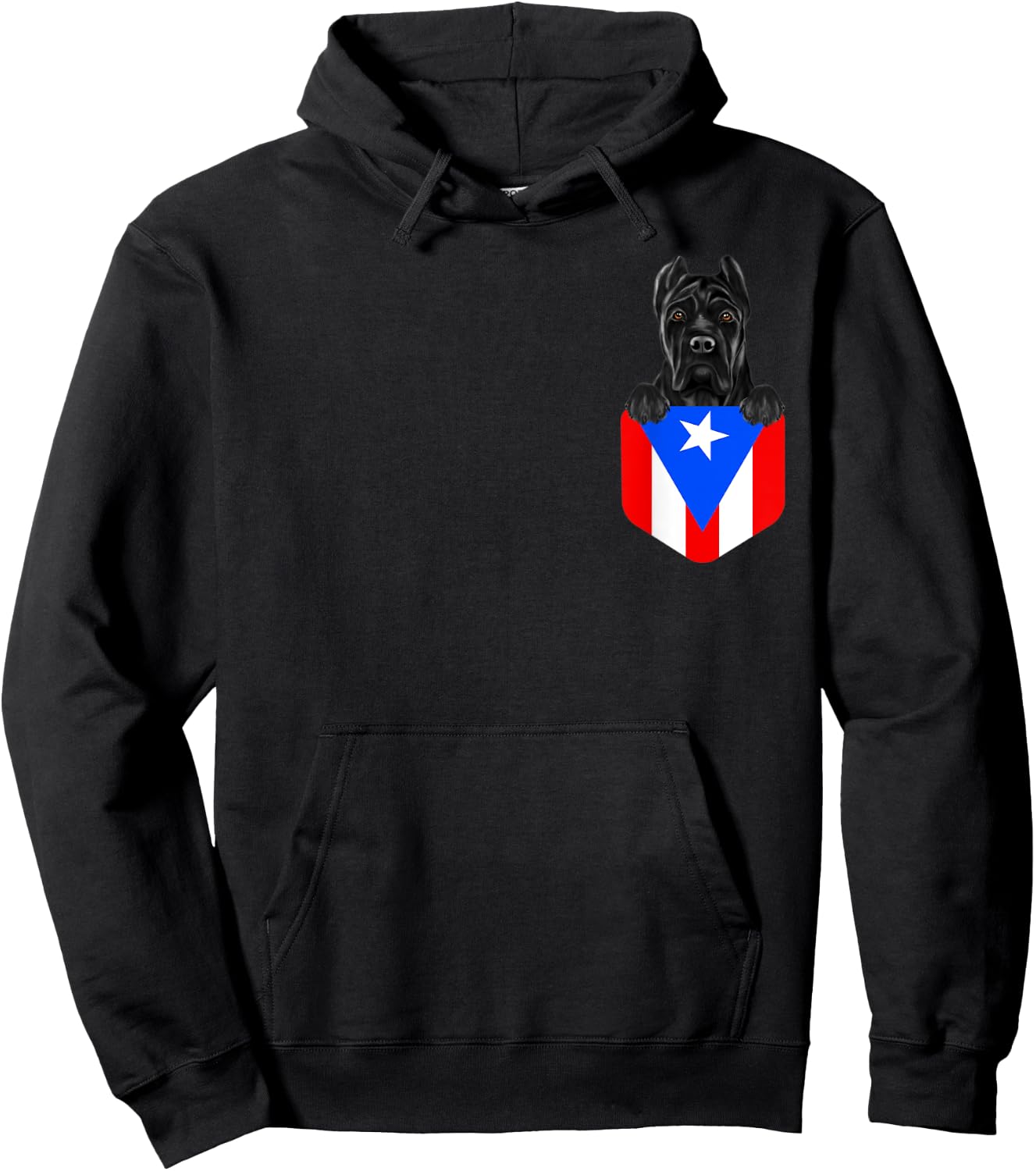 Puerto Rico Flag Cane Corso Dog In Pocket Hoodie - Hoodie | Black