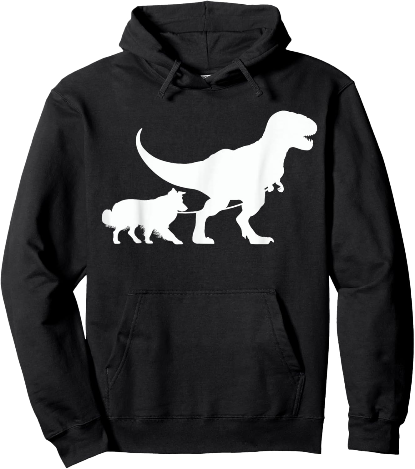 T-Rex Walking a Dog Funny Border Collie Dad Dog Lovers Hoodie - Hoodie | Black