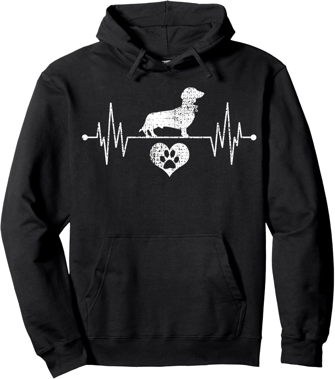 Wiener Dachshund Heartbeat Heartline Paw Heart Lover Hoodie - Hoodie | Black