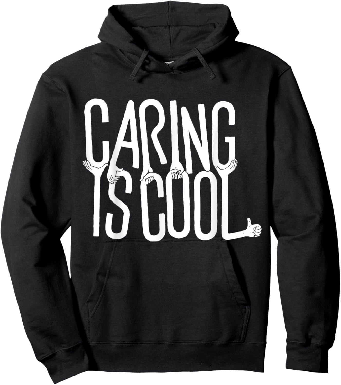 Caring Is Cool -Adults Black Small Short Sleeve Casual Humorous Hoodie - Hoodie | Black