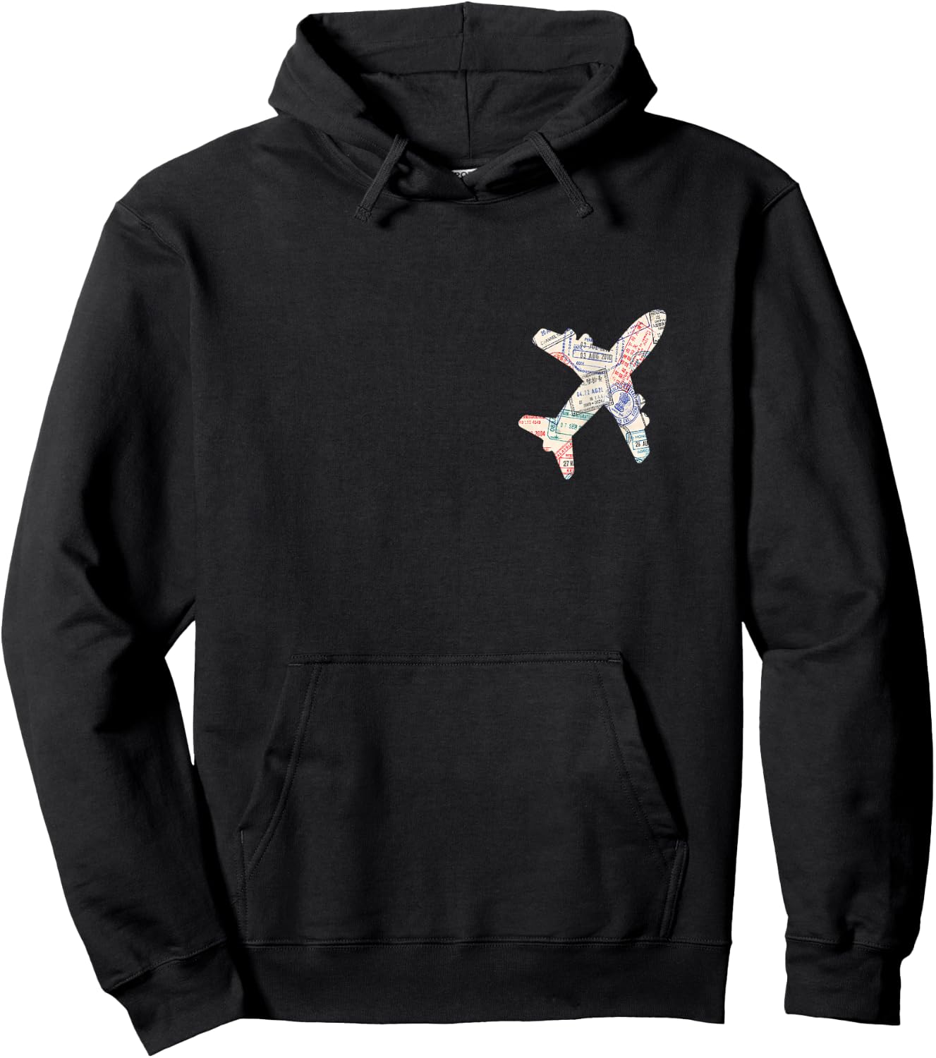 Airplane Shaped Passport Travel Stamps Hoodie - Hoodie | Black