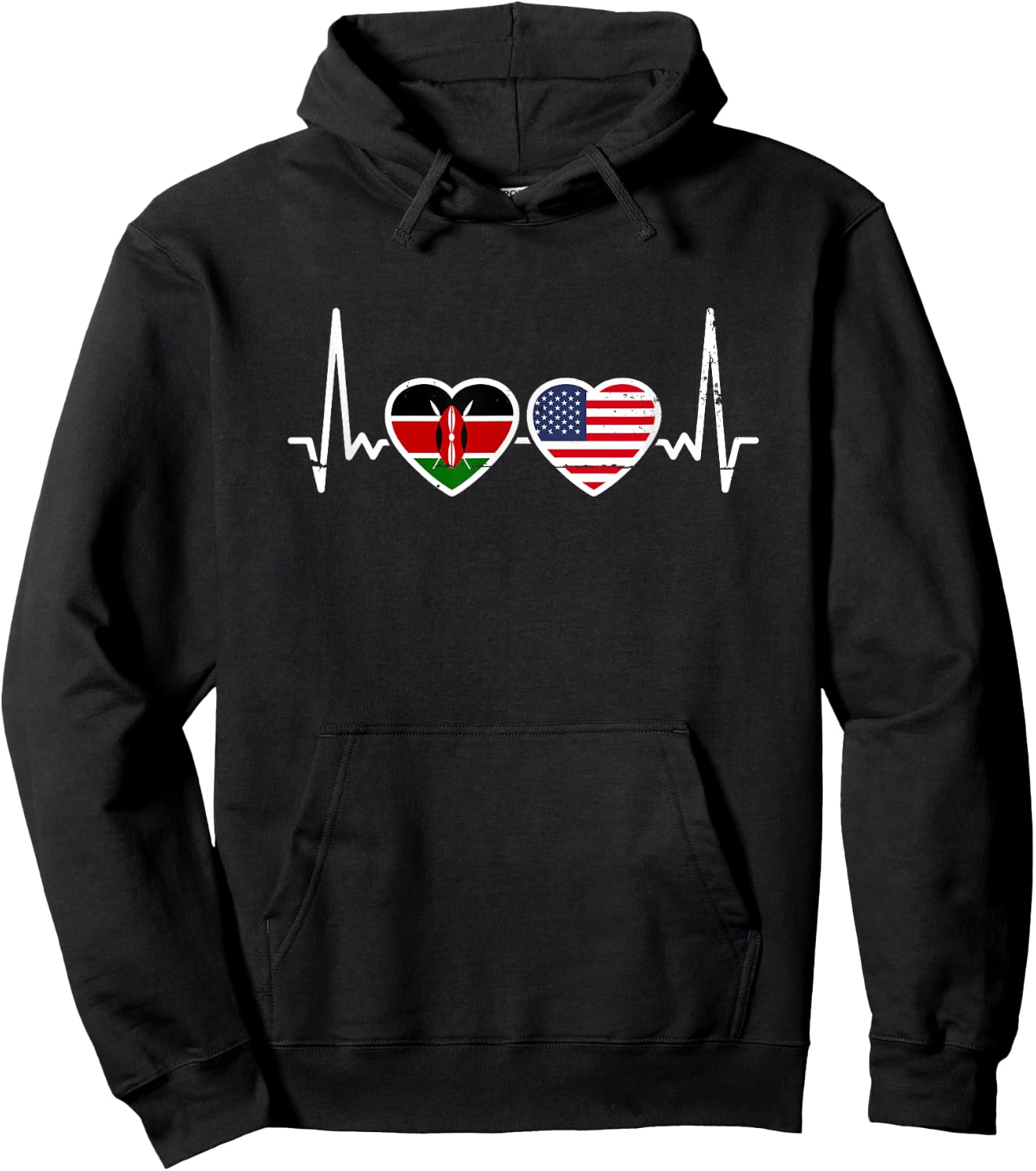 Kenya USA Vintage Heartbeat Flag American Kenyan Hoodie - Hoodie | Black