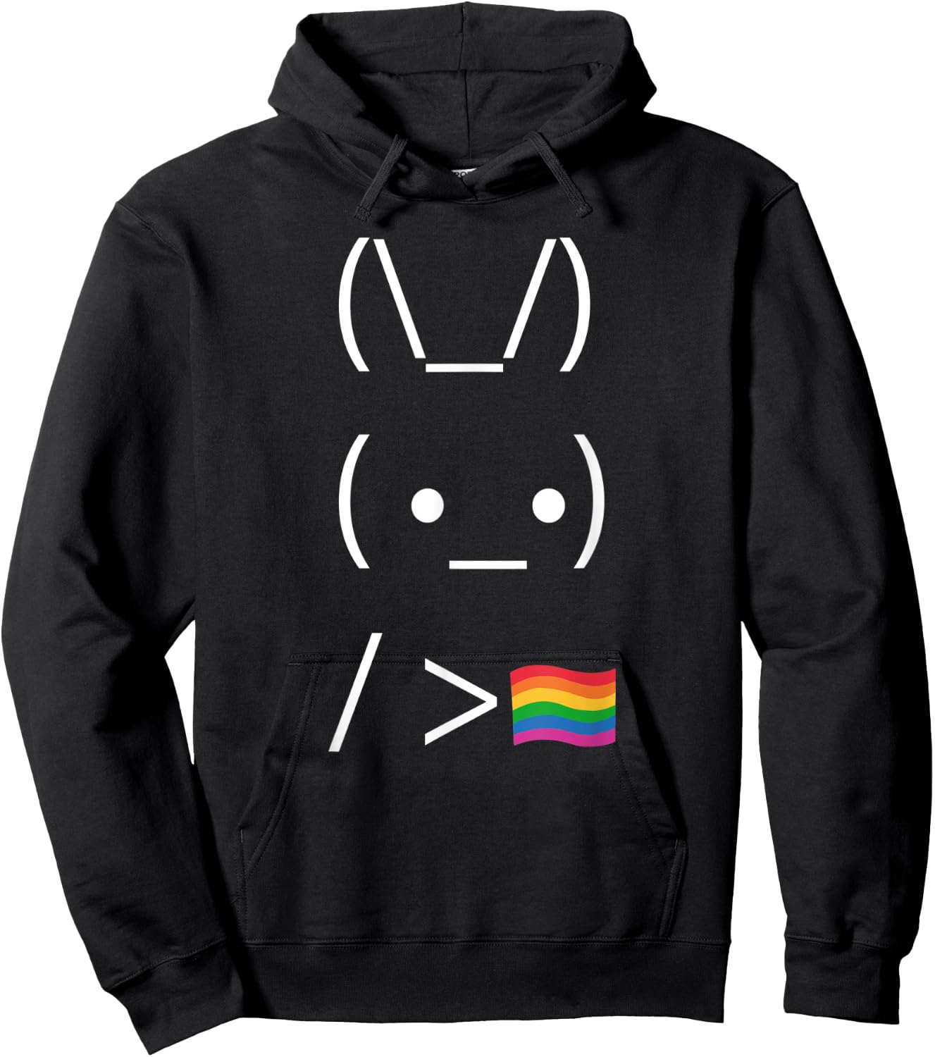 Bunny Holding Rainbow Flag - ASCII Internet Meme Gay Pride Hoodie - Hoodie | Black