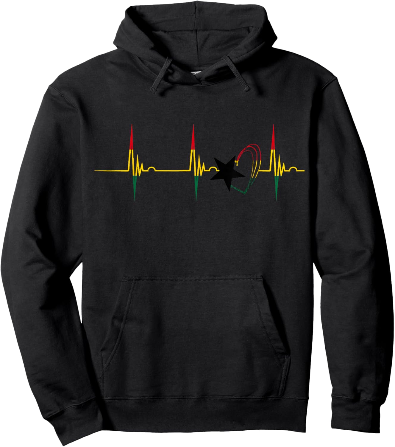Ghanese Pride Ghana Heartbeat EKG Pulse Heart Ghana Flag Hoodie - Hoodie | Black