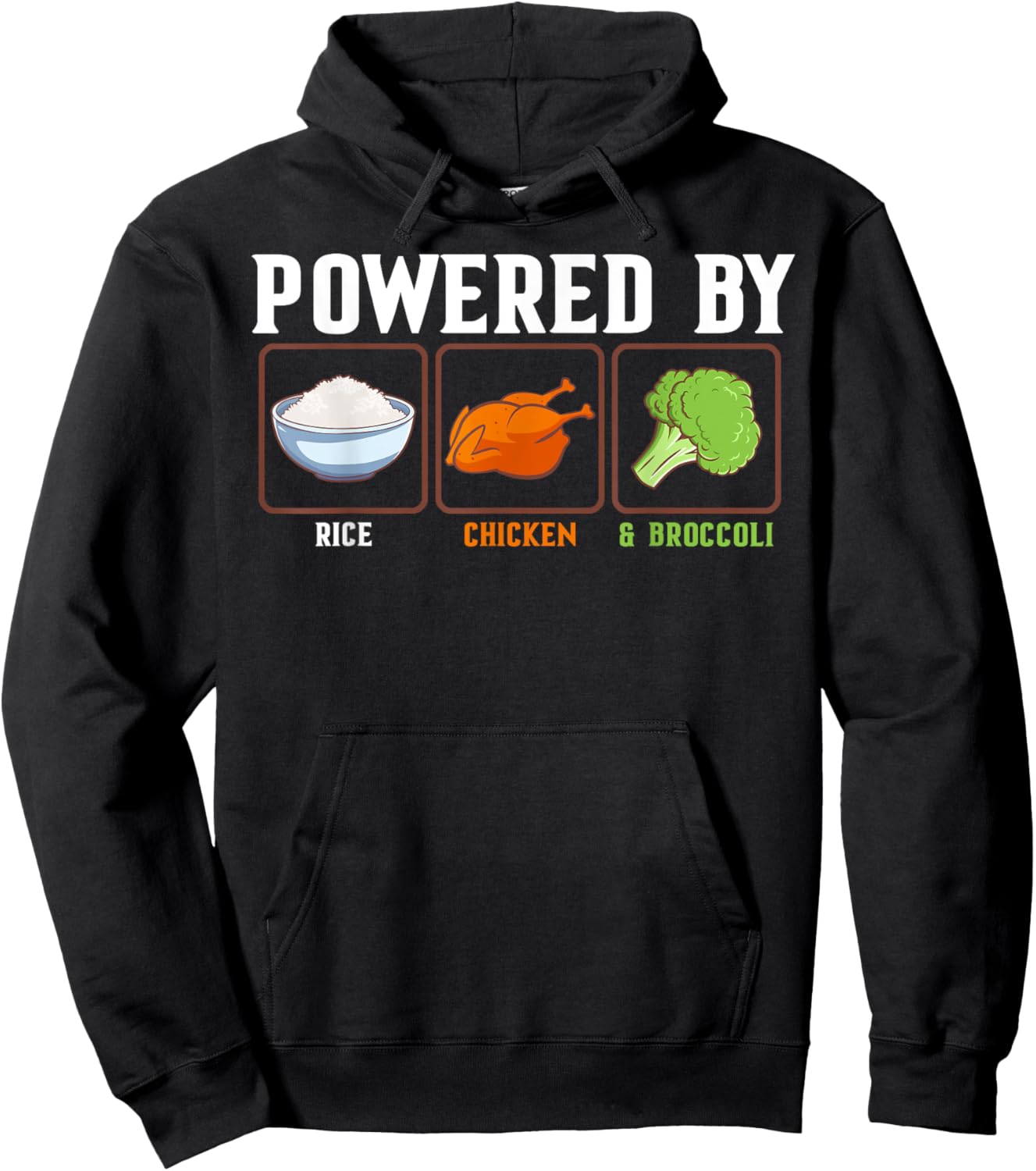 Powered By Rice Chicken And Broccoli Funny New Year Diet Hoodie - Hoodie | Black