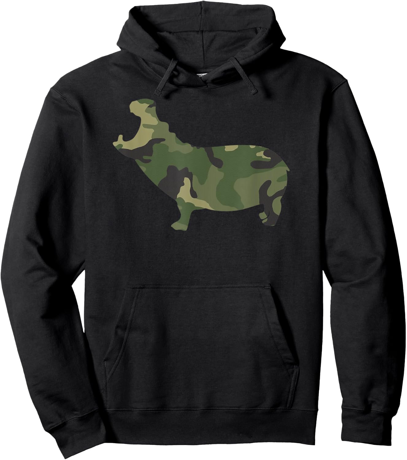 Camo Hippo Funny Camouflage Pattern Army Colors Safari Hoodie - Hoodie | Black