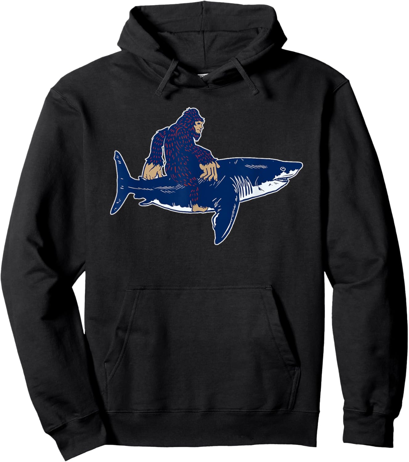 Bigfoot Riding A Megalodon - Megalodon Shark Hoodie - Hoodie | Black